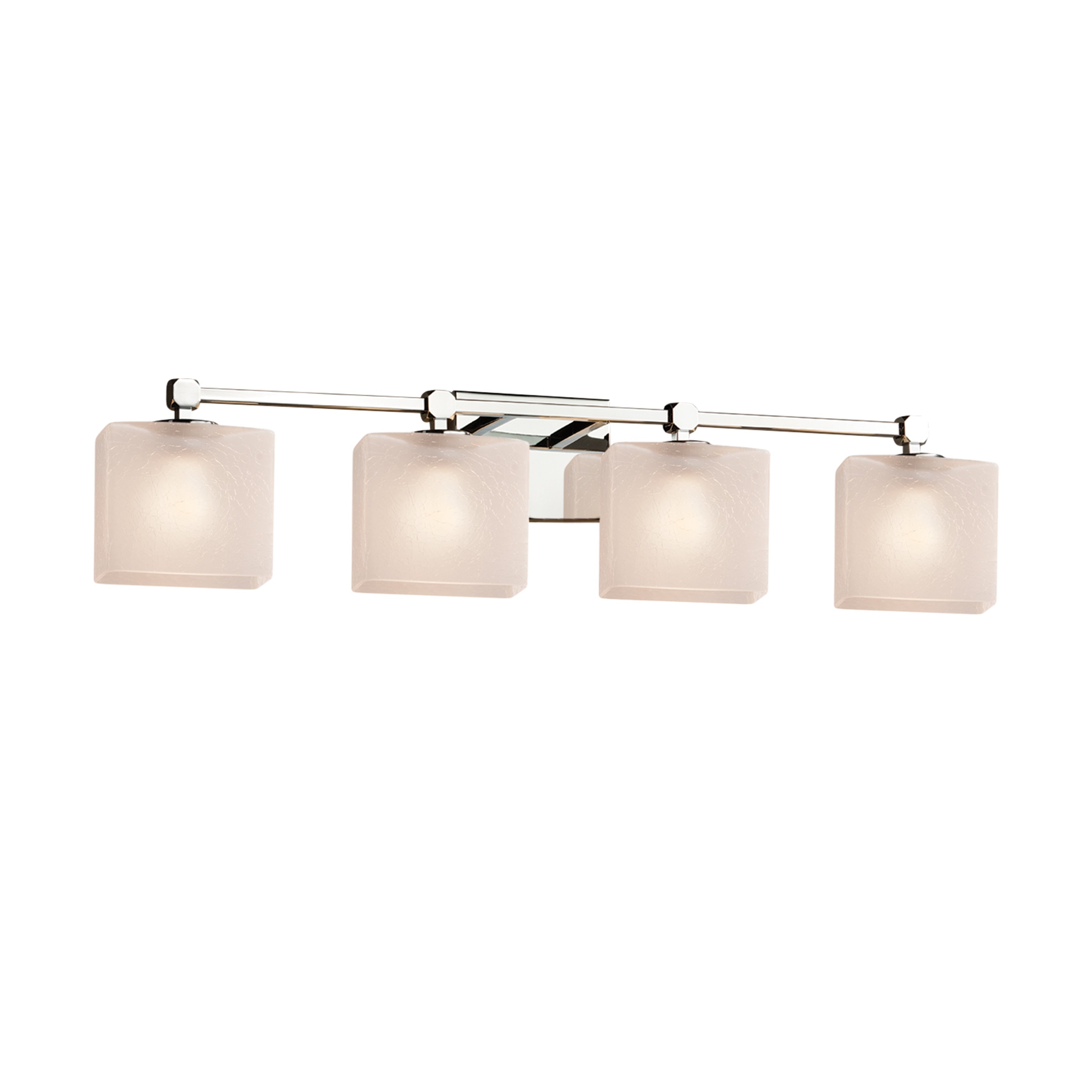 Justice Design Group Fusion Tetra 4 Light Polished Chrome Bath Bar Frosted Crackle Rectangle Shade