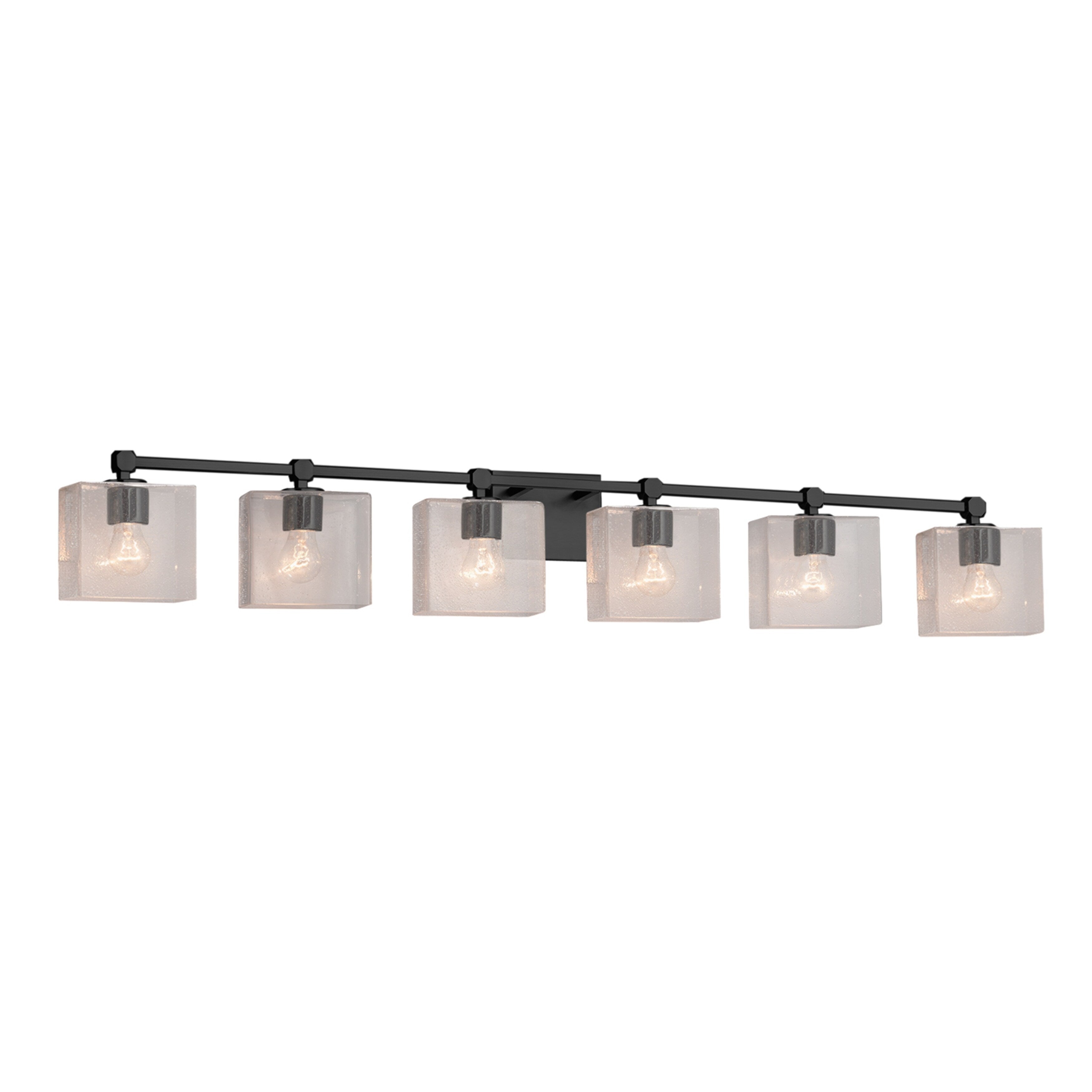 Justice Design Group Fusion Tetra 6 Light Matte Black Bath Bar Seeded Rectangle Shade