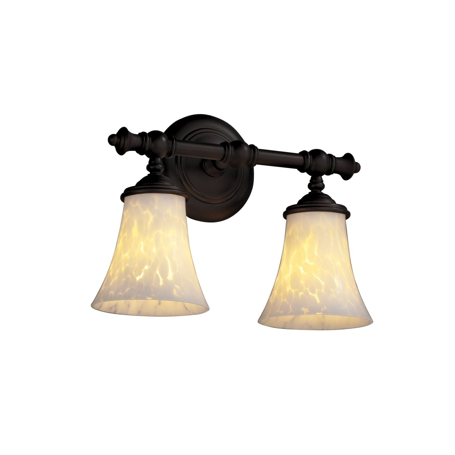 Justice Design Group Fusion Tradition 2 Light Dark Bronze Bath Bar Droplet Round Flared Shade