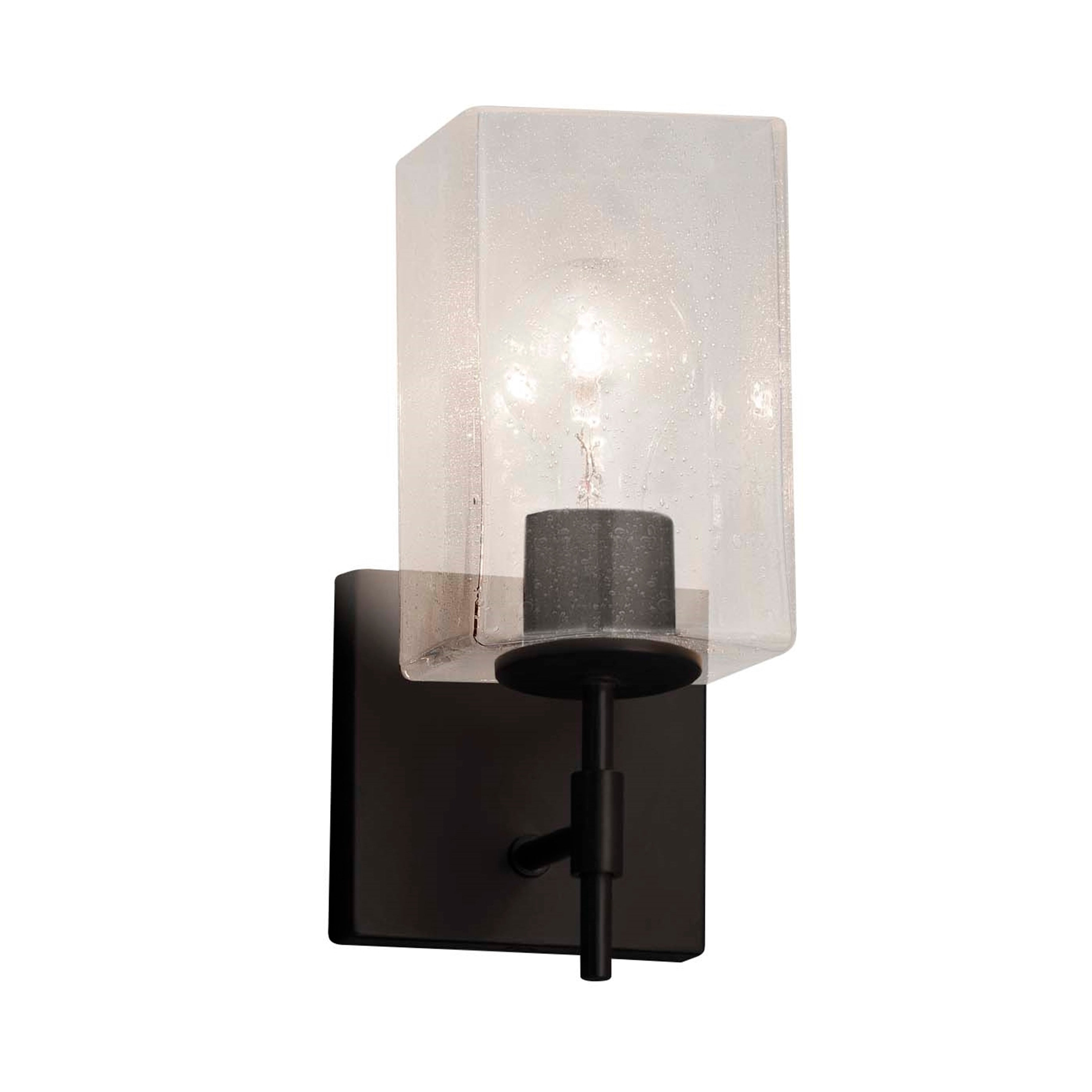 Justice Design Group Fusion Union 1 Light Matte Black Wall Sconce Short Seeded Cylinder W Flat Rim Shade