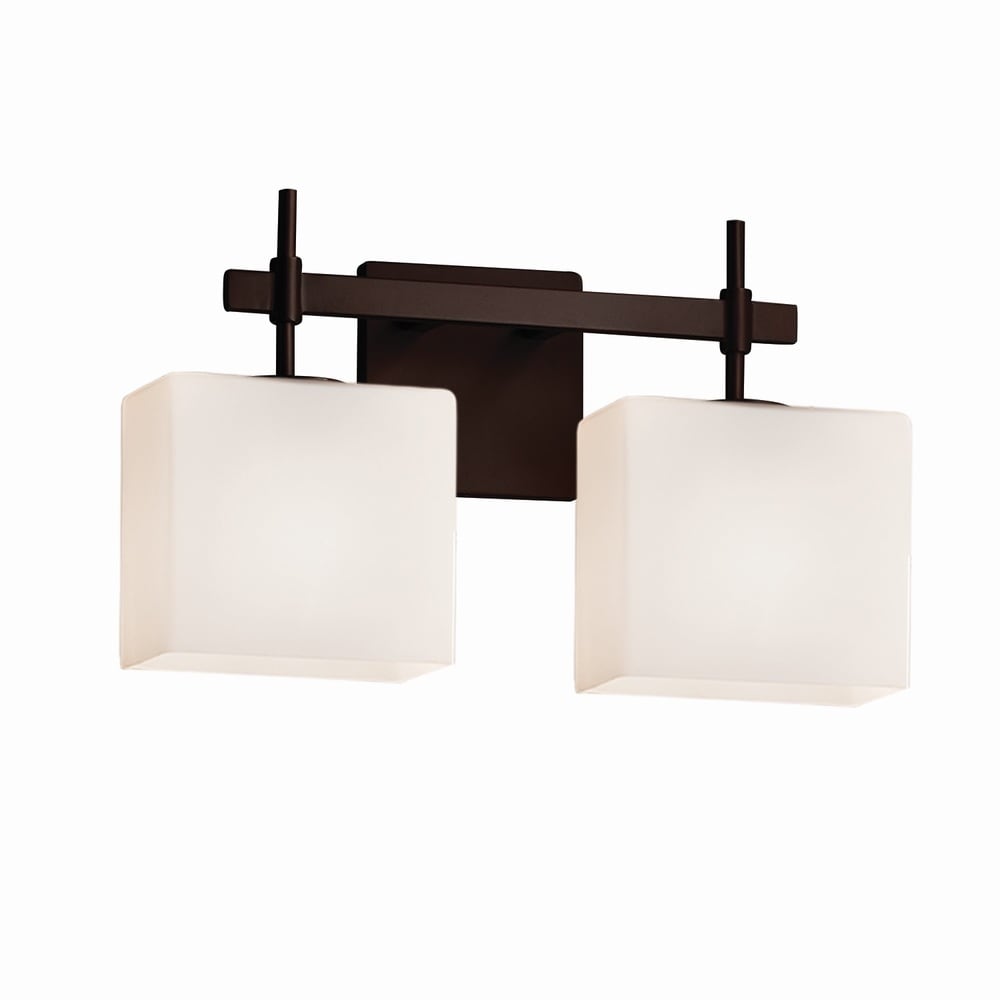 Justice Design Group Fusion Union 2 Light Dark Bronze Bath Bar Opal Rectangle Shade