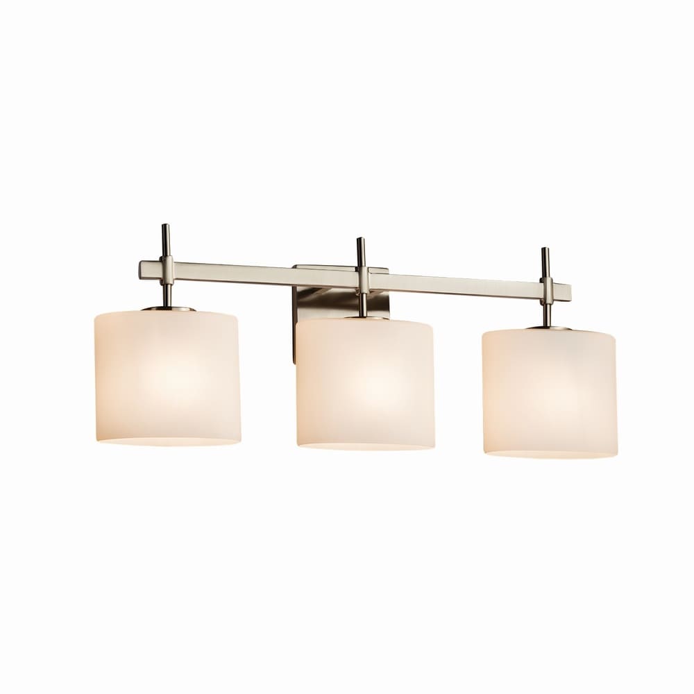 Justice Design Group Fusion Union 3 Light Brushed Nickel Bath Bar Opal Oval Shade