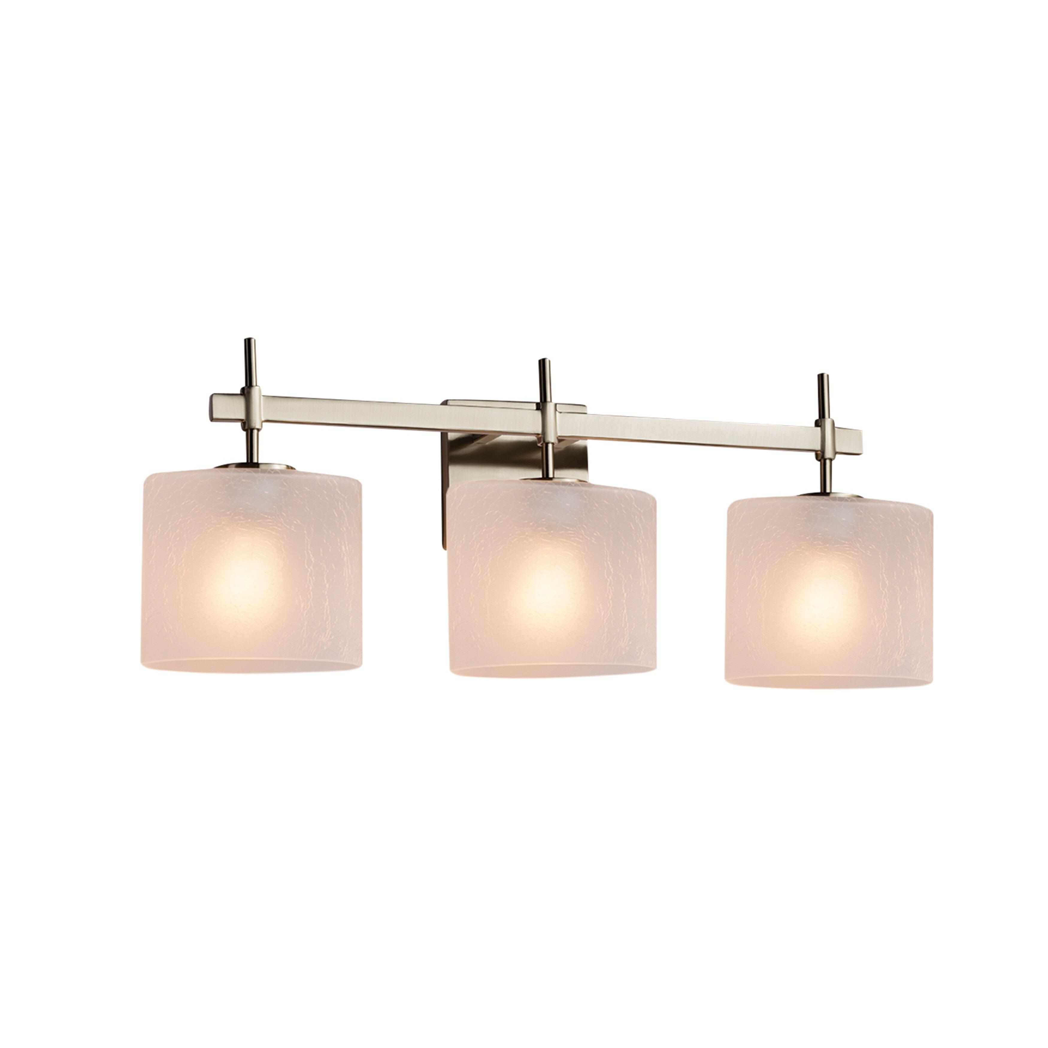 Justice Design Group Fusion Union 3 Light Brushed Nickel Bath Bar Frosted Crackle Oval Shade