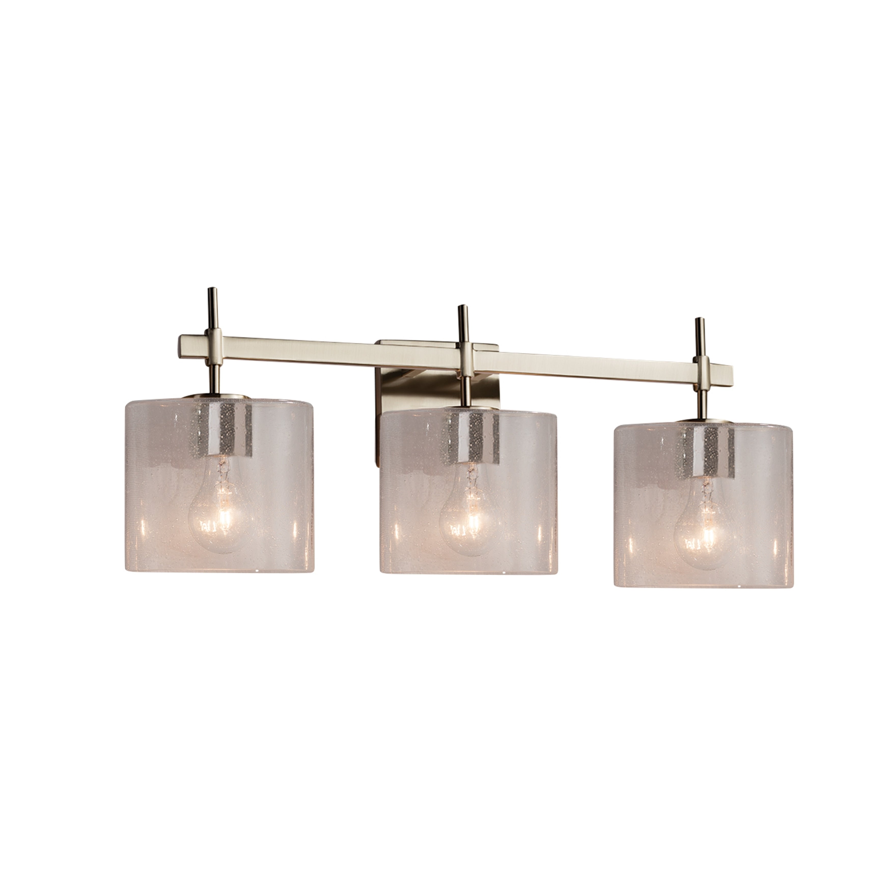 Justice Design Group Fusion Union 3 Light Brushed Nickel Bath Bar Seeded Oval Shade