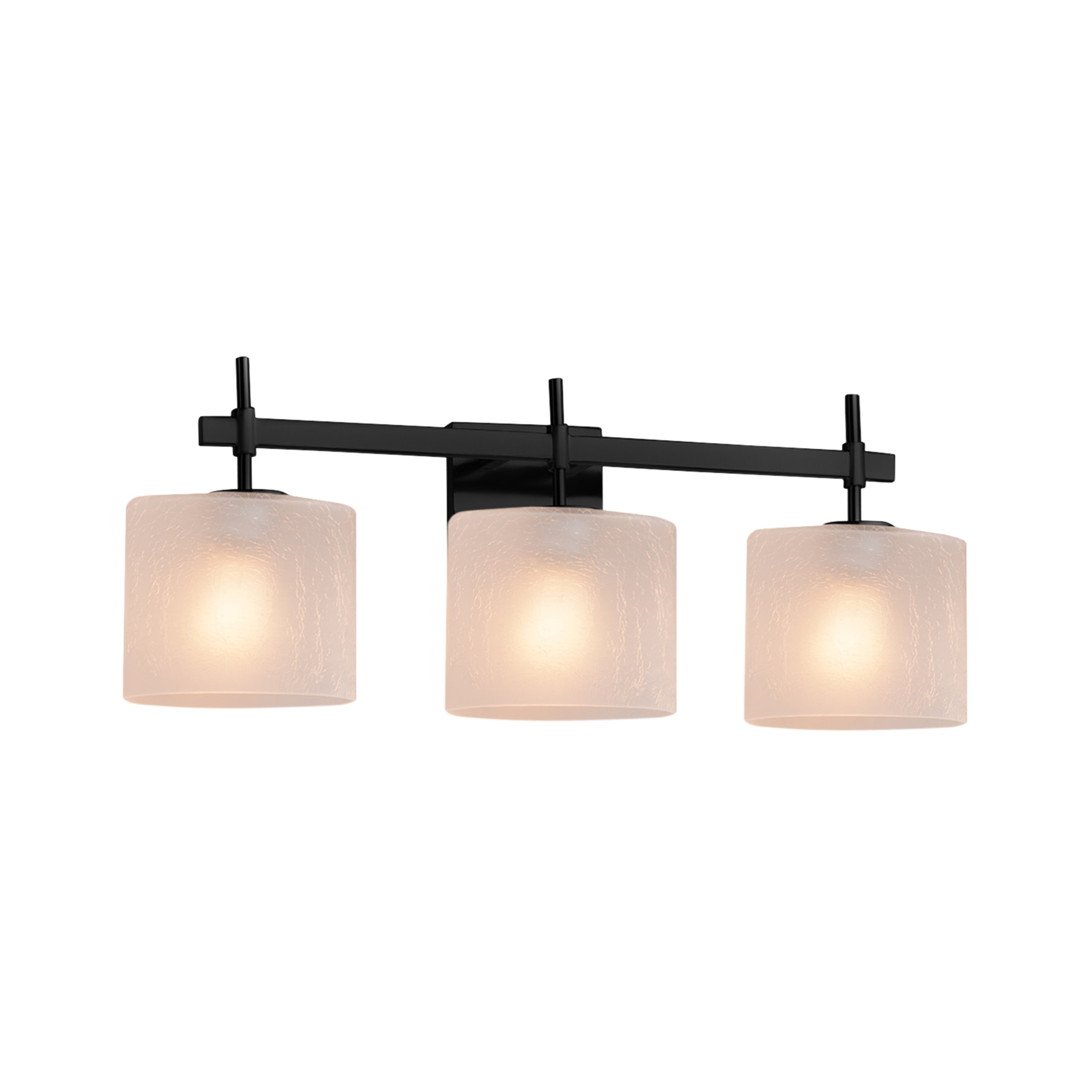 Justice Design Group Fusion Union 3 Light Matte Black Bath Bar Frosted Crackle Oval Shade