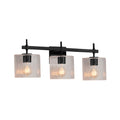 Justice Design Group Fusion Union 3 Light Matte Black Bath Bar Seeded Oval Shade