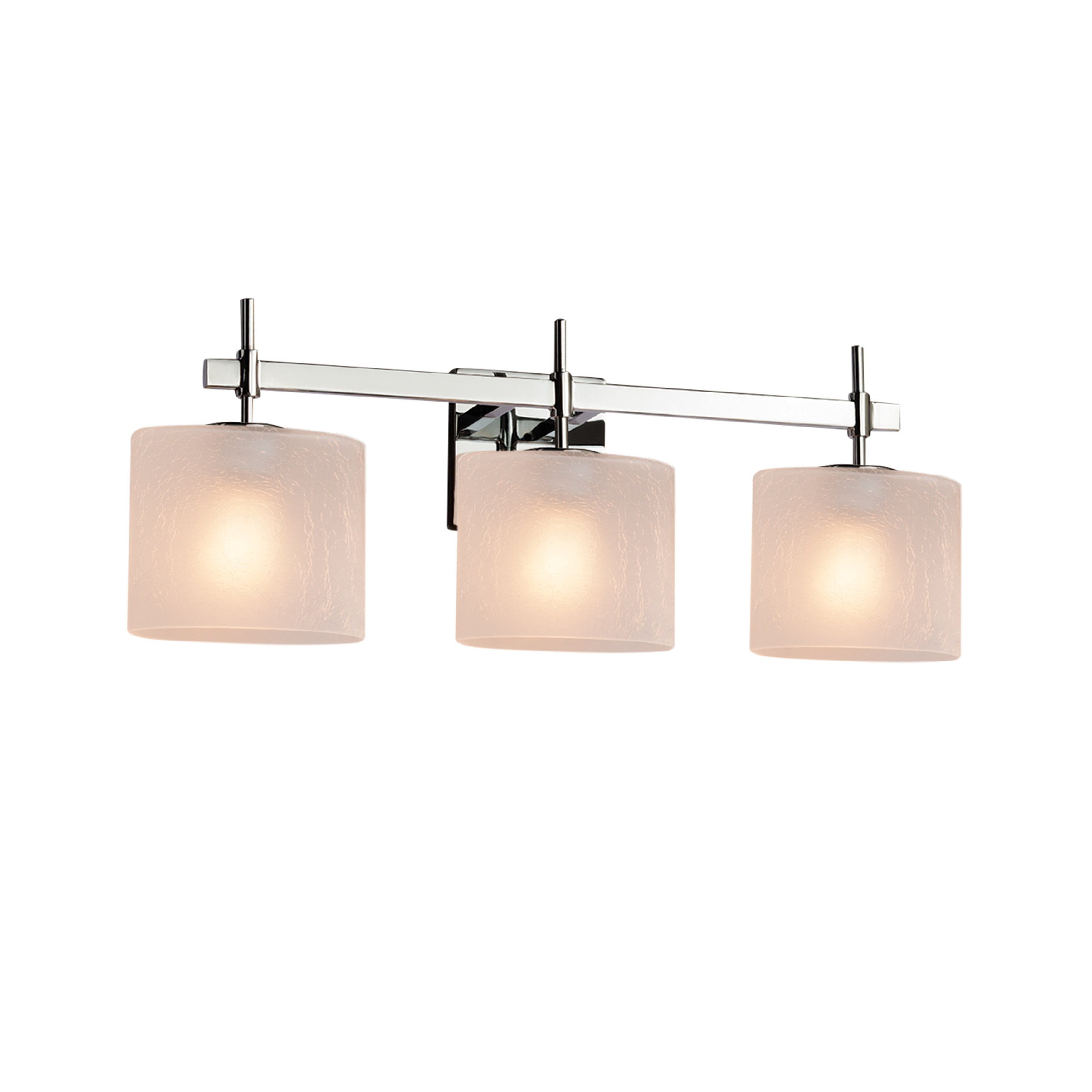 Justice Design Group Fusion Union 3 Light Polished Chrome Bath Bar Frosted Crackle Oval Shade
