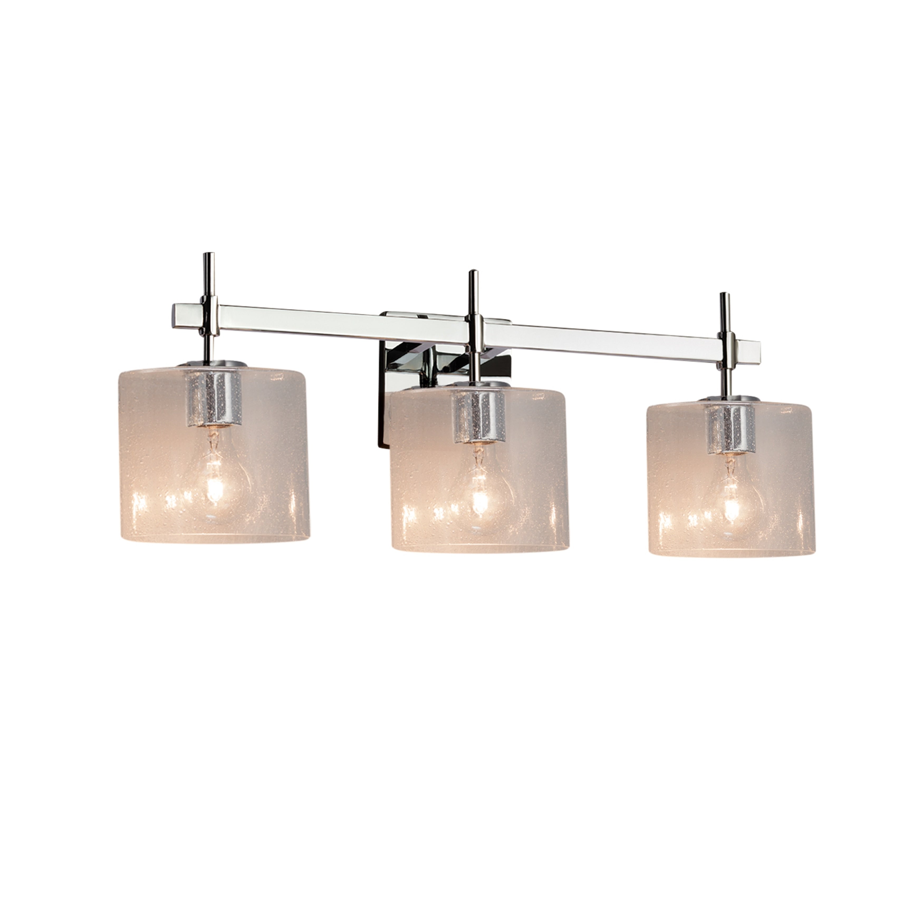 Justice Design Group Fusion Union 3 Light Polished Chrome Bath Bar Seeded Oval Shade