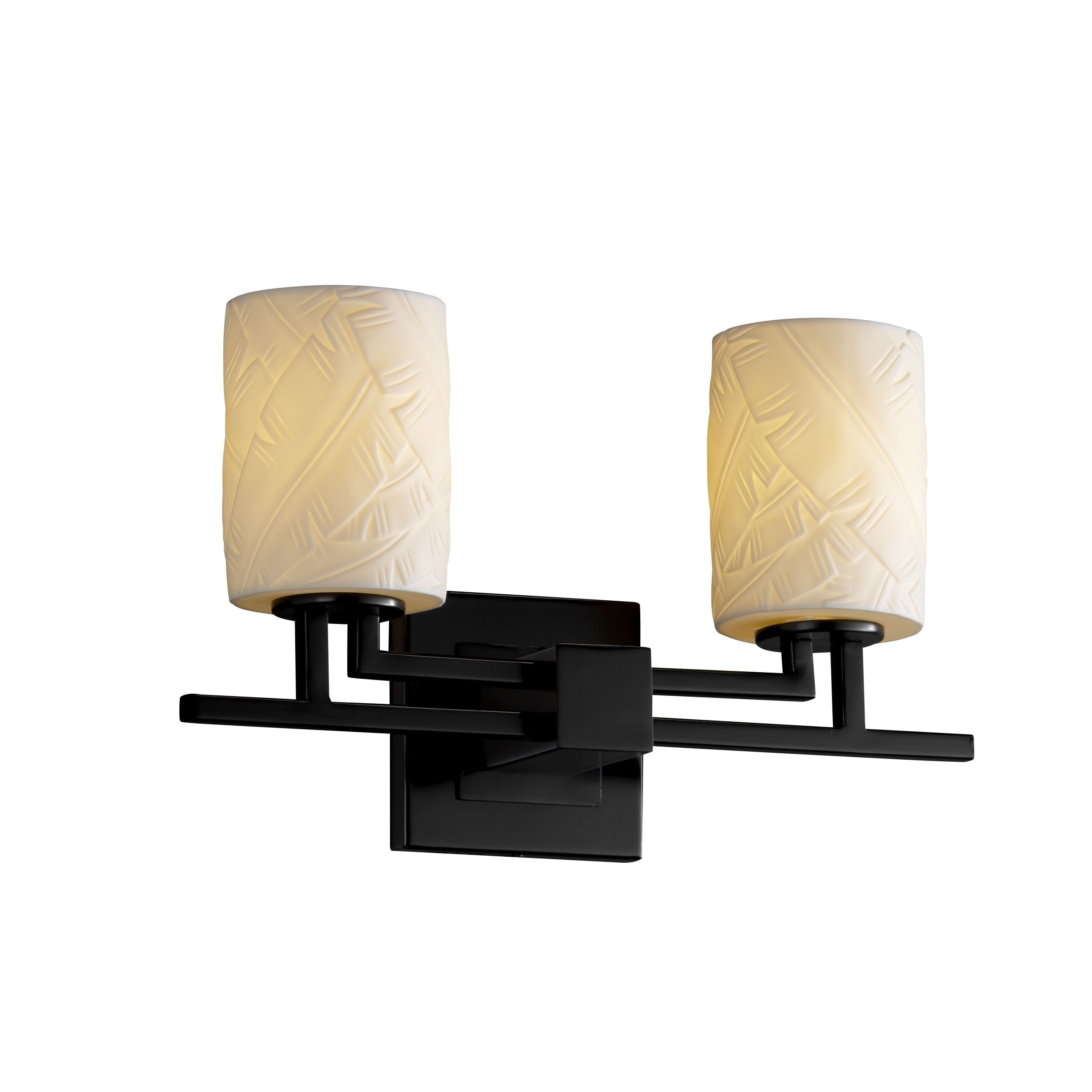 Justice Design Group Limoges Aero 2 Light Matte Black Bath Bar Banana Leaf Cylinder Flat Rim Shade