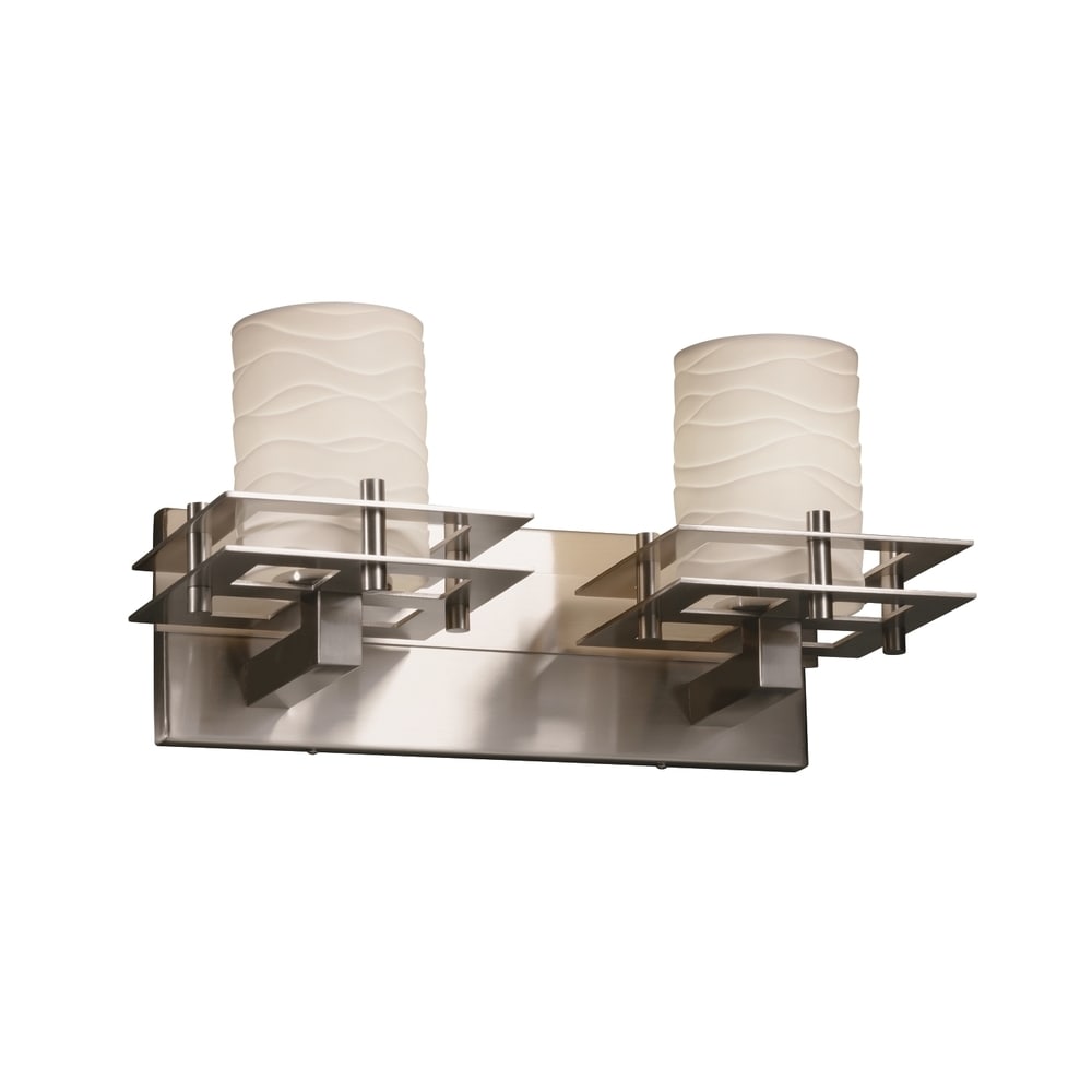 Justice Design Group Limoges Metropolis 2 Light Brushed Nickel Bath Bar Waves Cylinder Flat Rim Shade