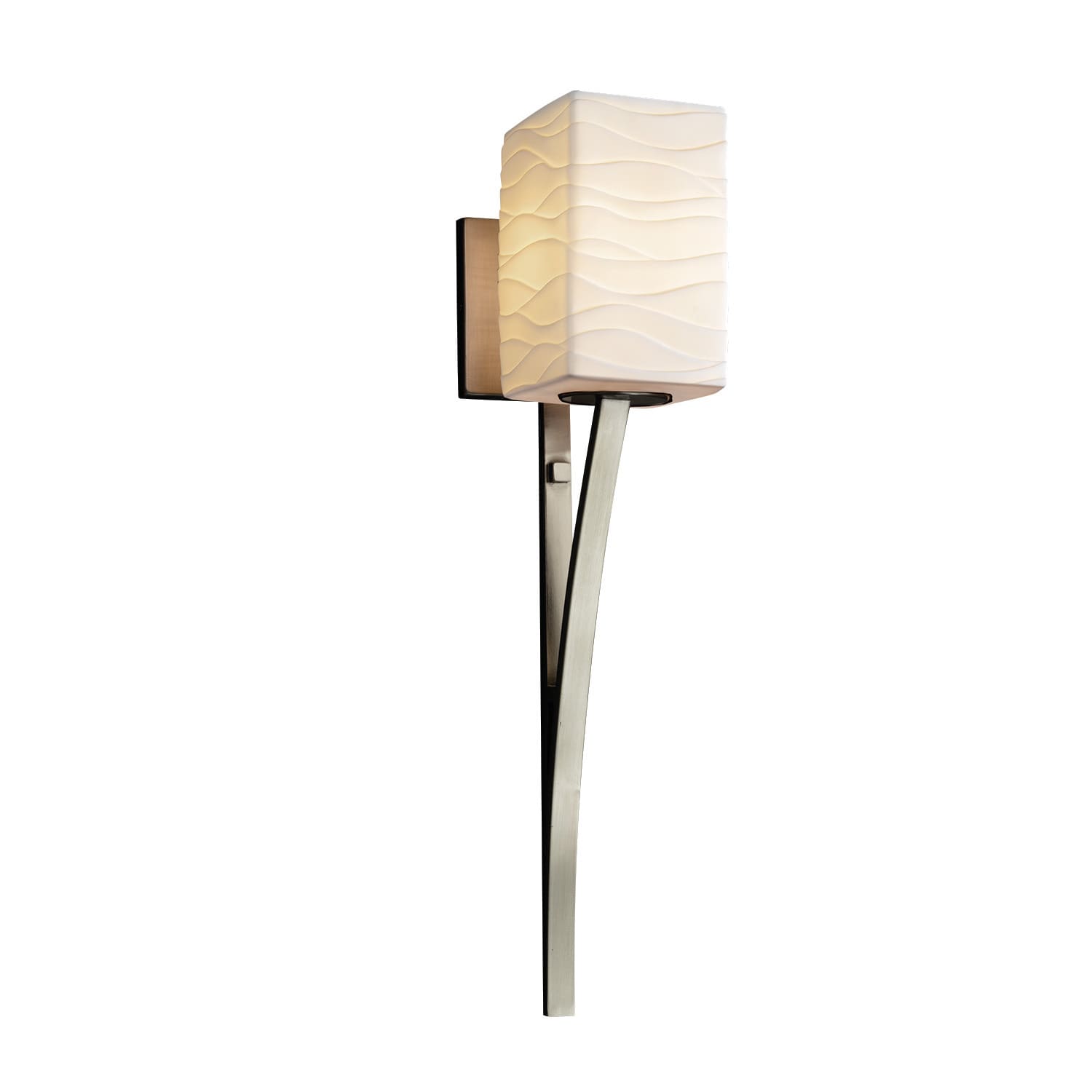 Justice Design Group Limoges Sabre 1 Light Brushed Nickel Wall Sconce Waves Square Flat Rim Shade
