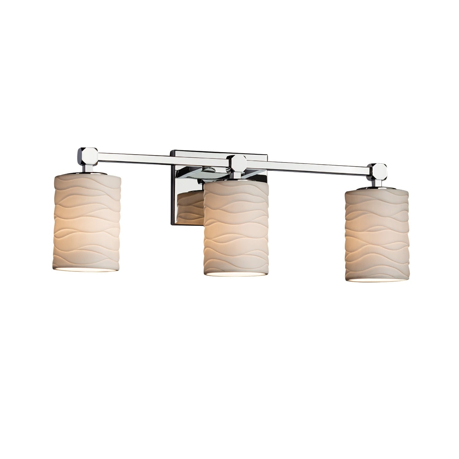 Justice Design Group Limoges Tetra 3 Light Polished Chrome Bath Bar Waves Cylinder Flat Rim Shade