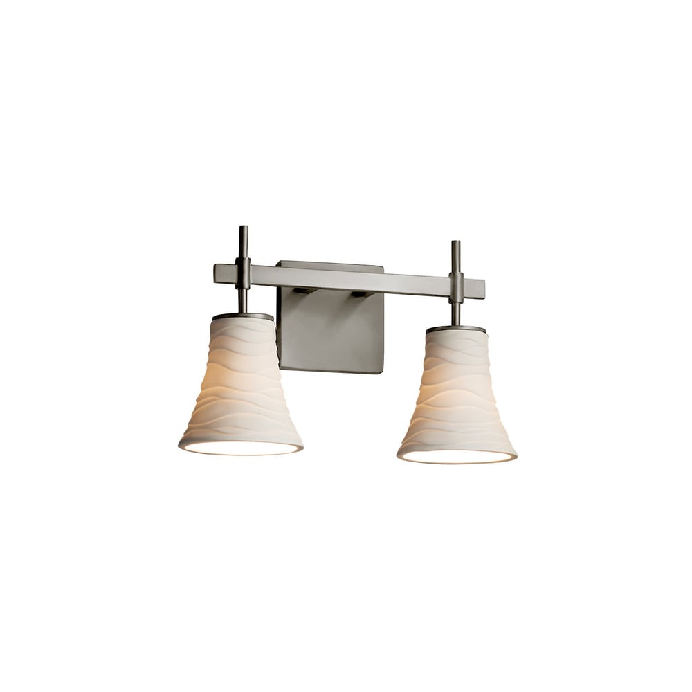 Justice Design Group Limoges Union 2 Light Brushed Nickel Bath Bar Waves Round Flared Shade