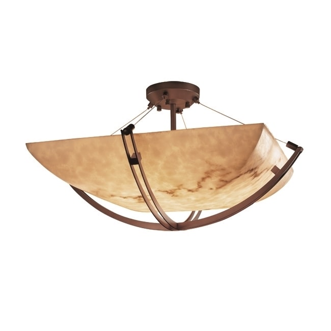 Justice Design Group Lumenaria Crossbar 3 Light Dark Bronze Square Bowl Semi Flush Faux Alabaster Shade