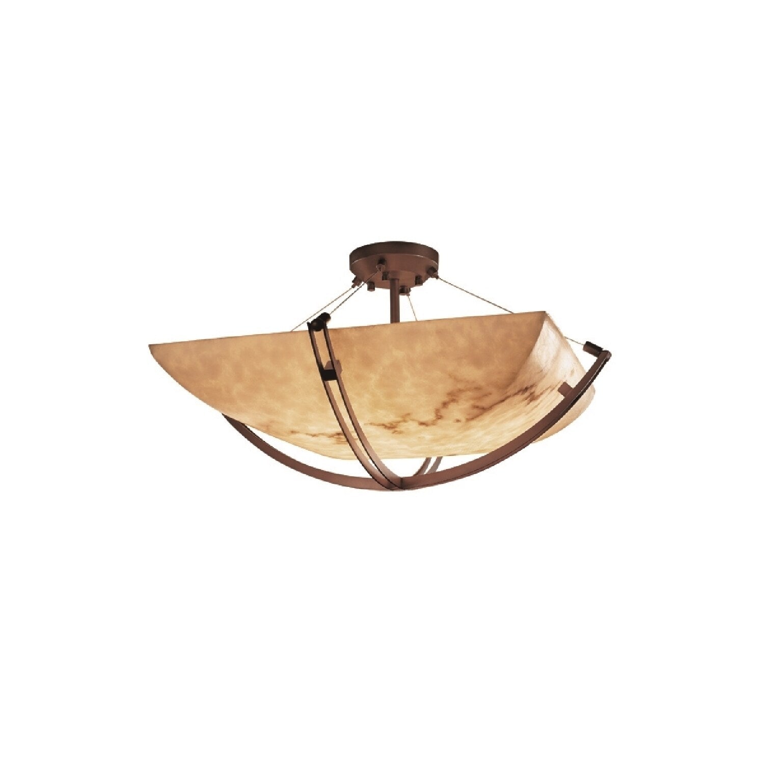 Justice Design Group Lumenaria Crossbar 6 Light Dark Bronze Square Bowl Semi Flush Faux Alabaster Shade