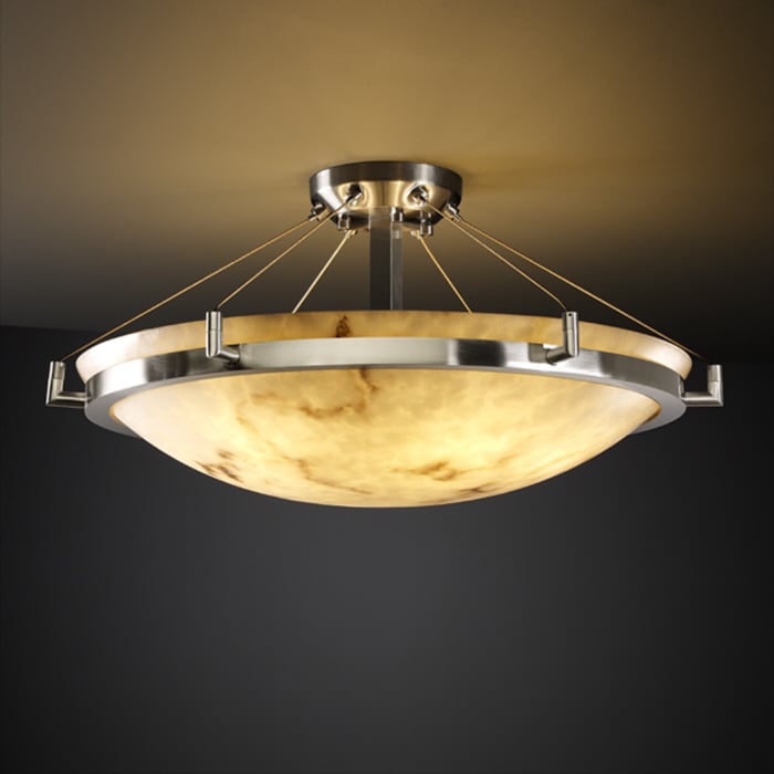 Justice Design Group Lumenaria Ring 6 Light Brushed Nickel Round Bowl Semi Flush Faux Alabaster Shade