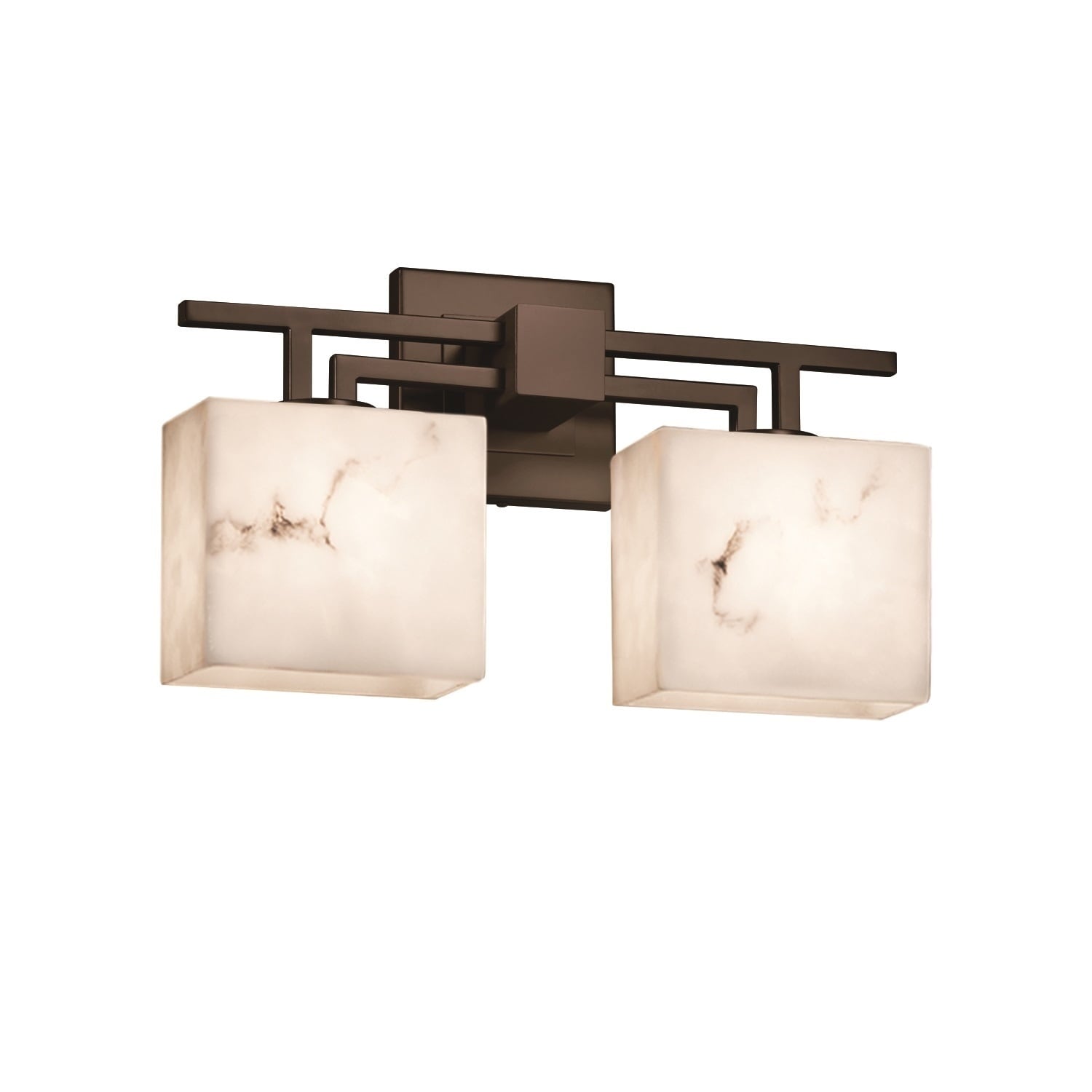 Justice Design Group Lumenaria Aero 2 Light Dark Bronze Bath Bar Faux Alabaster Rectangle Shade