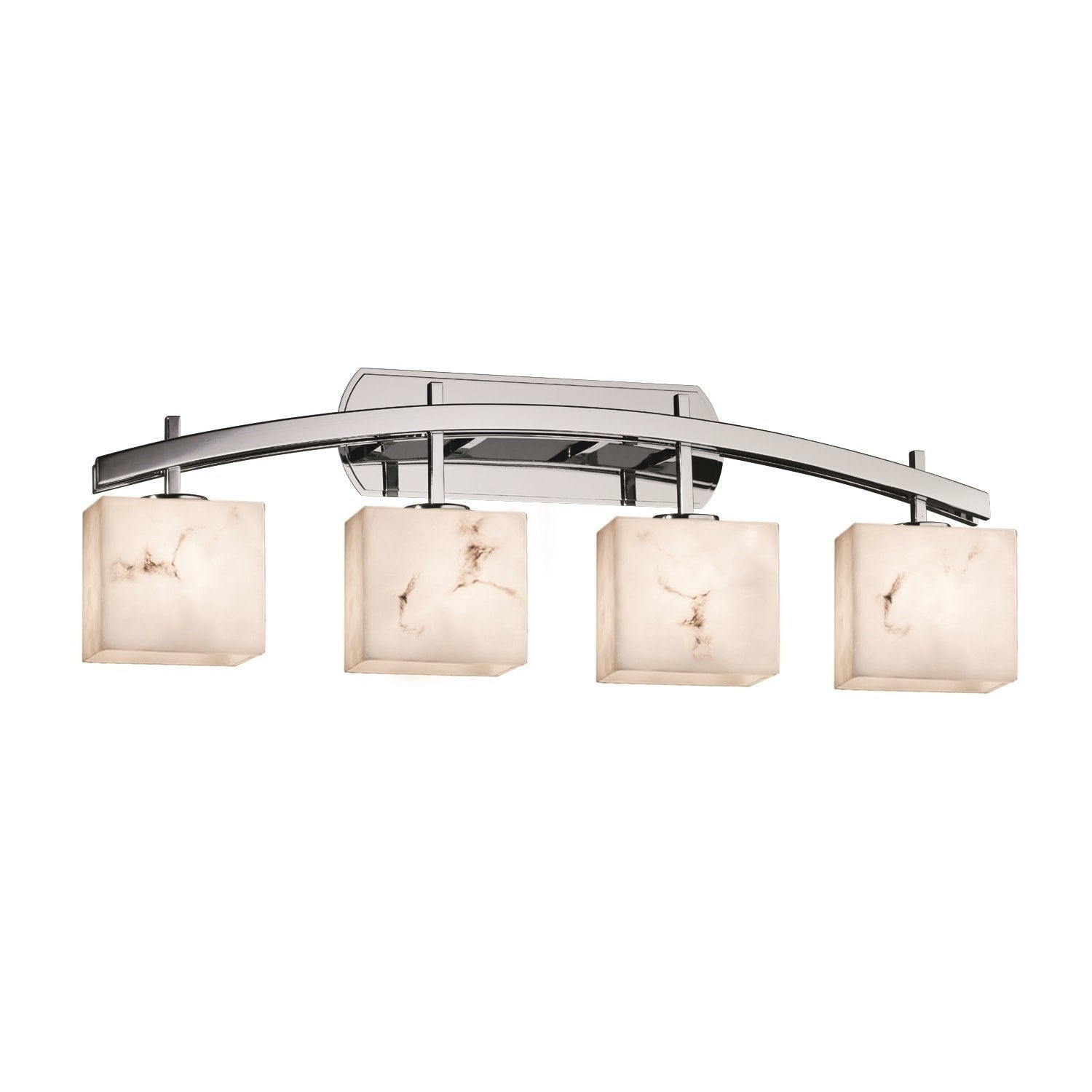 Justice Design Group Lumenaria Archway 4 Light Polished Chrome Bath Bar Faux Alabaster Rectangle Shade