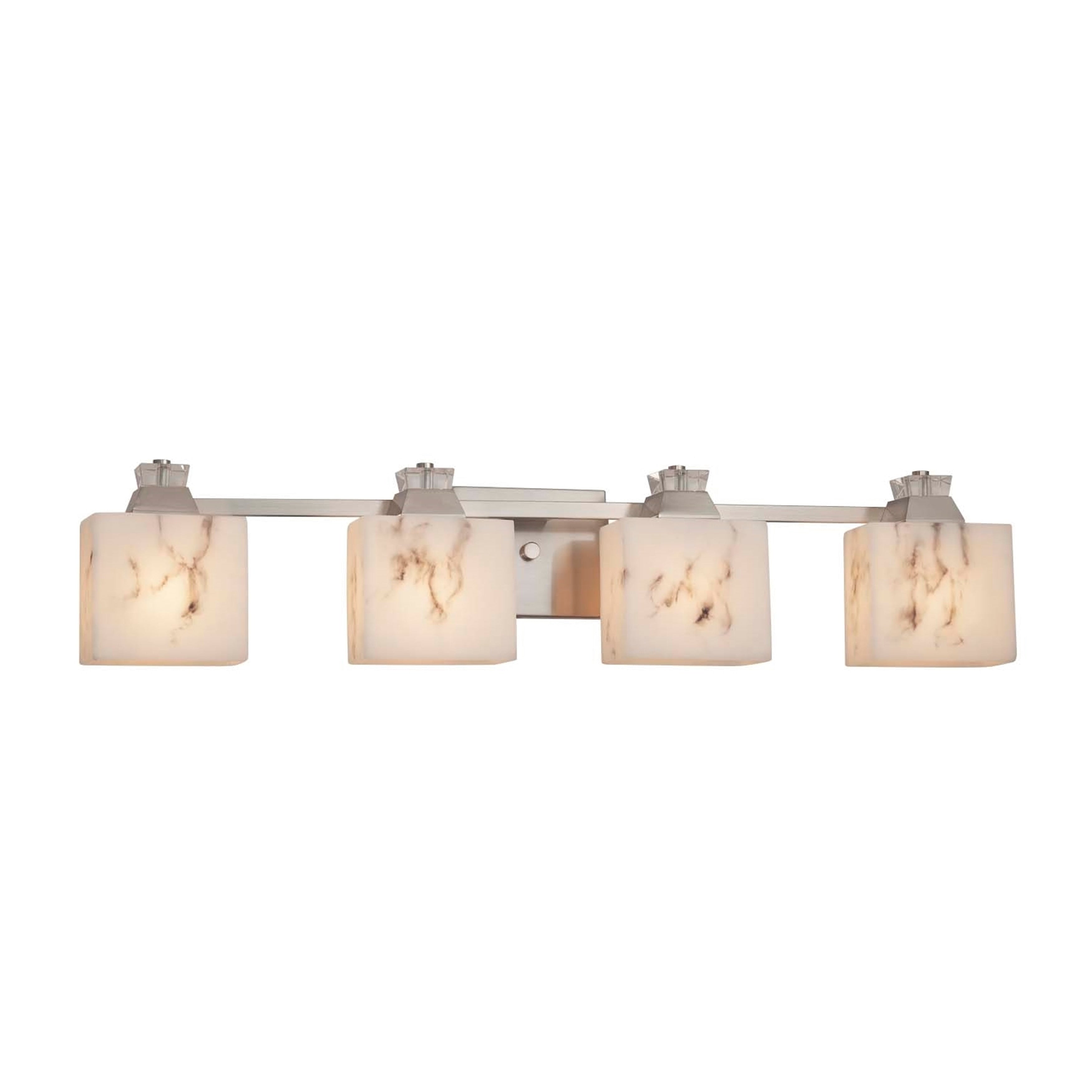Justice Design Group Lumenaria Ardent 4 Light Brushed Nickel Bath Bar Faux Alabaster Rectangle Shade