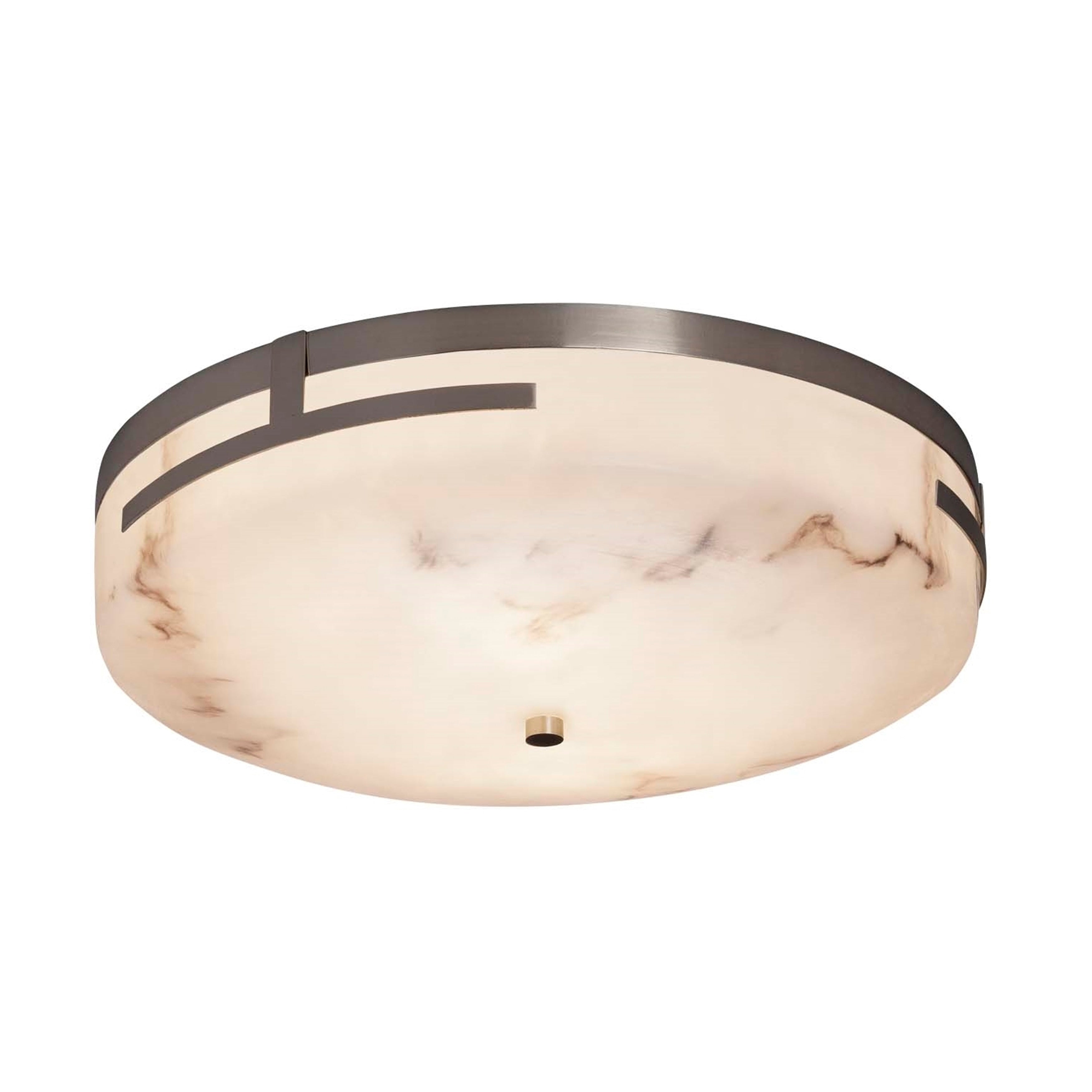 Justice Design Group Lumenaria Atlas Brushed Nickel 19 Inch Led Round Flush Mount Faux Alabaster Shade