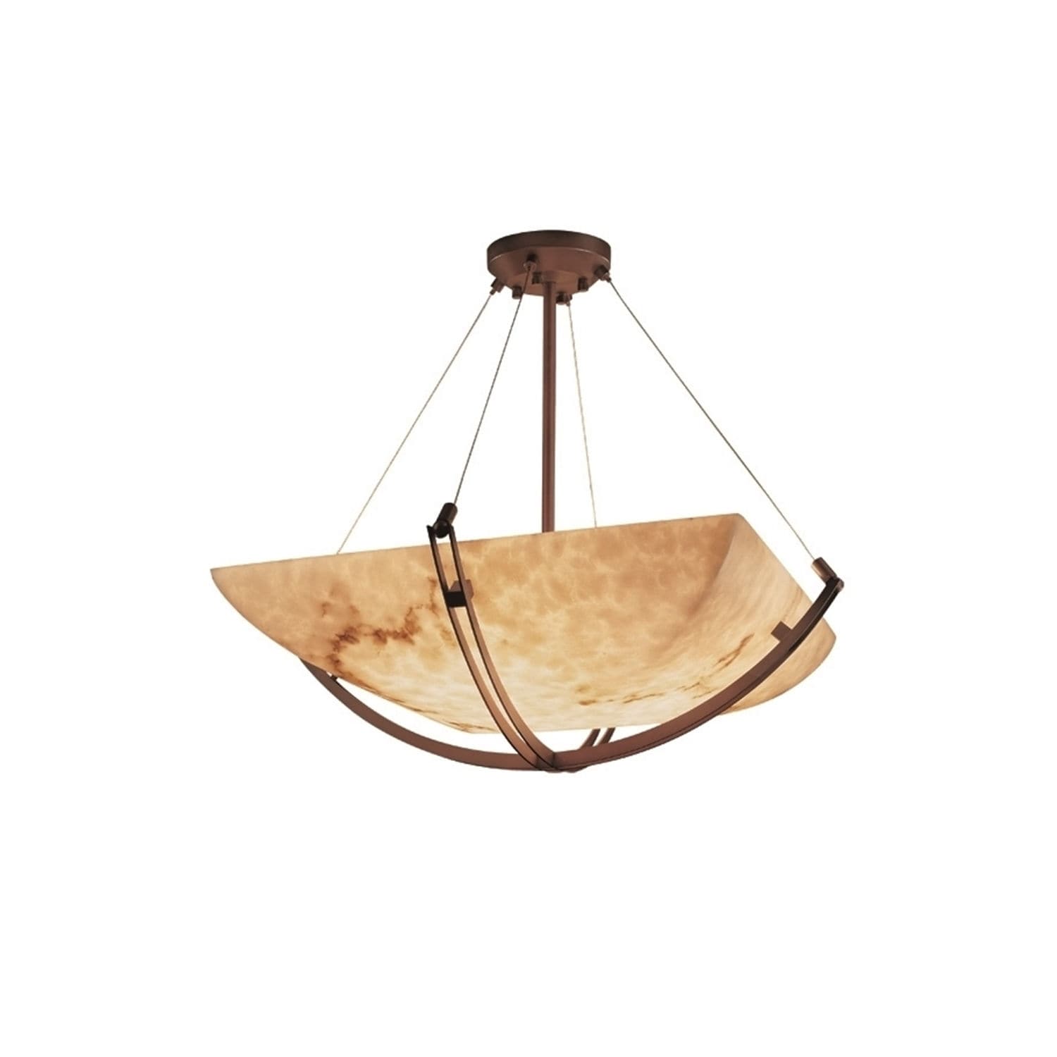 Justice Design Group Lumenaria Crossbar 3 Light Dark Bronze Square Bowl Pendant Faux Alabaster Shade
