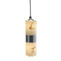 Justice Design Group Lumenaria Dakota 2 Light Brushed Nickel Pendant Faux Alabaster Cylinder Broken Rim Shade