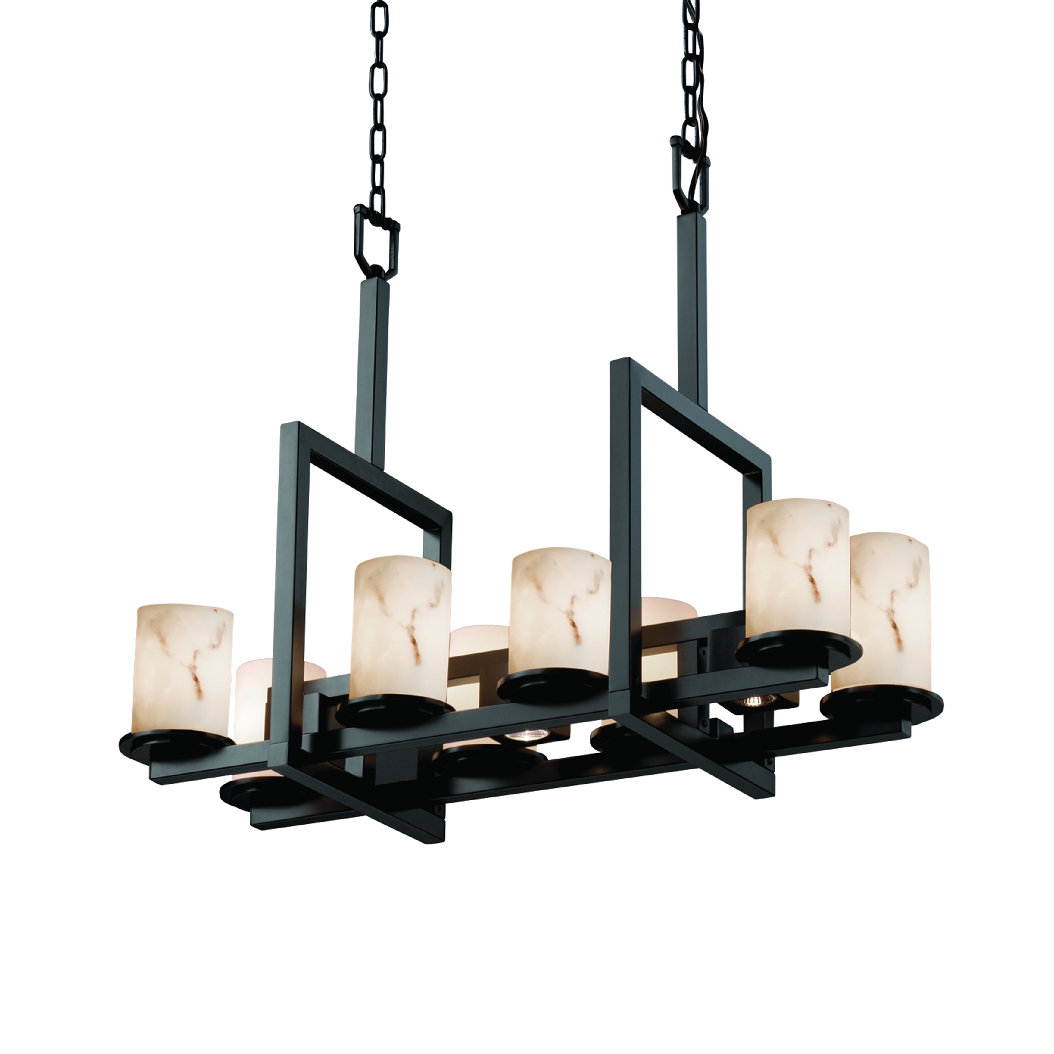 Justice Design Group Lumenaria Dakota 8 Light Matte Black Chandelier Faux Alabaster Cylinder W Flat Rim Shade