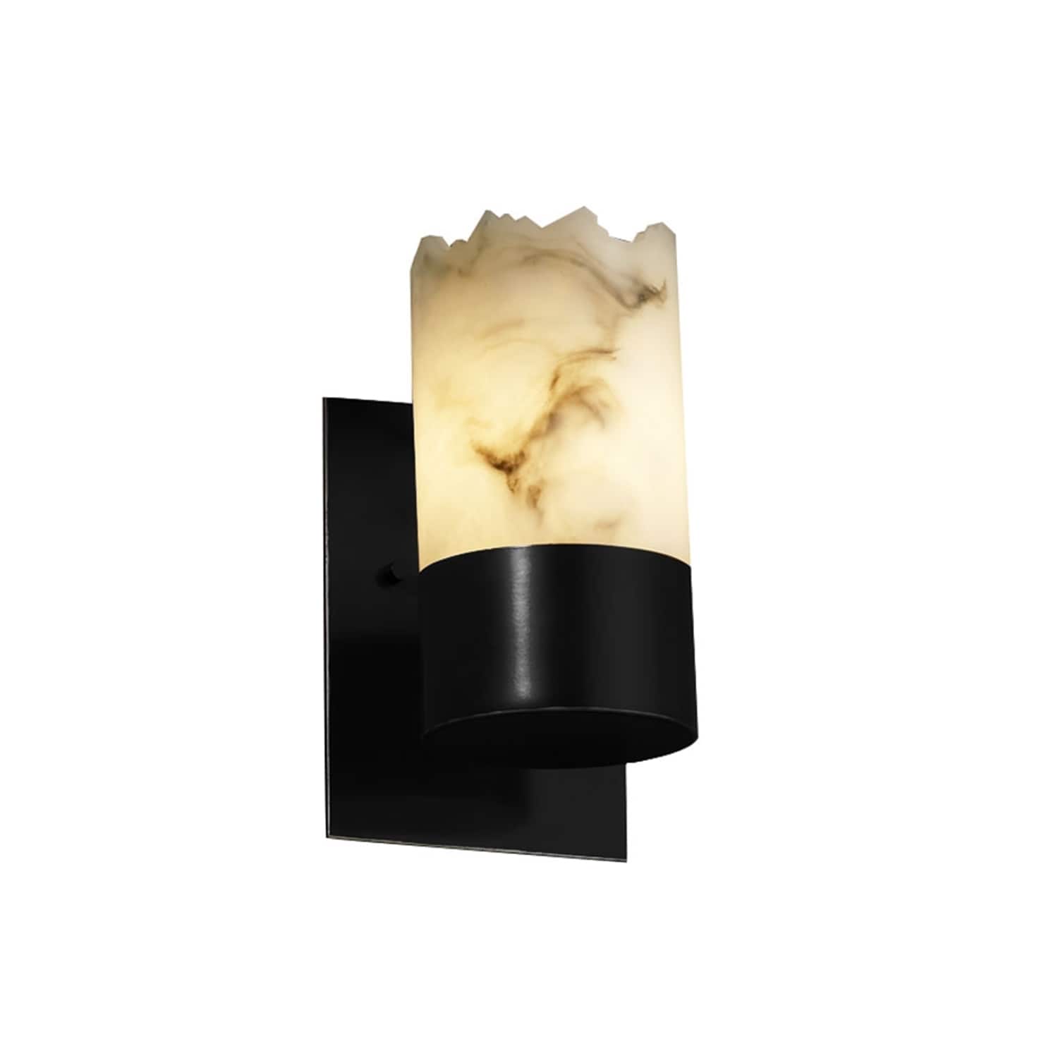 Justice Design Lumenaria Dakota 1 Uplight Matte Black Wall Sconce Faux Alabaster Cylinder Broken Rim Shade