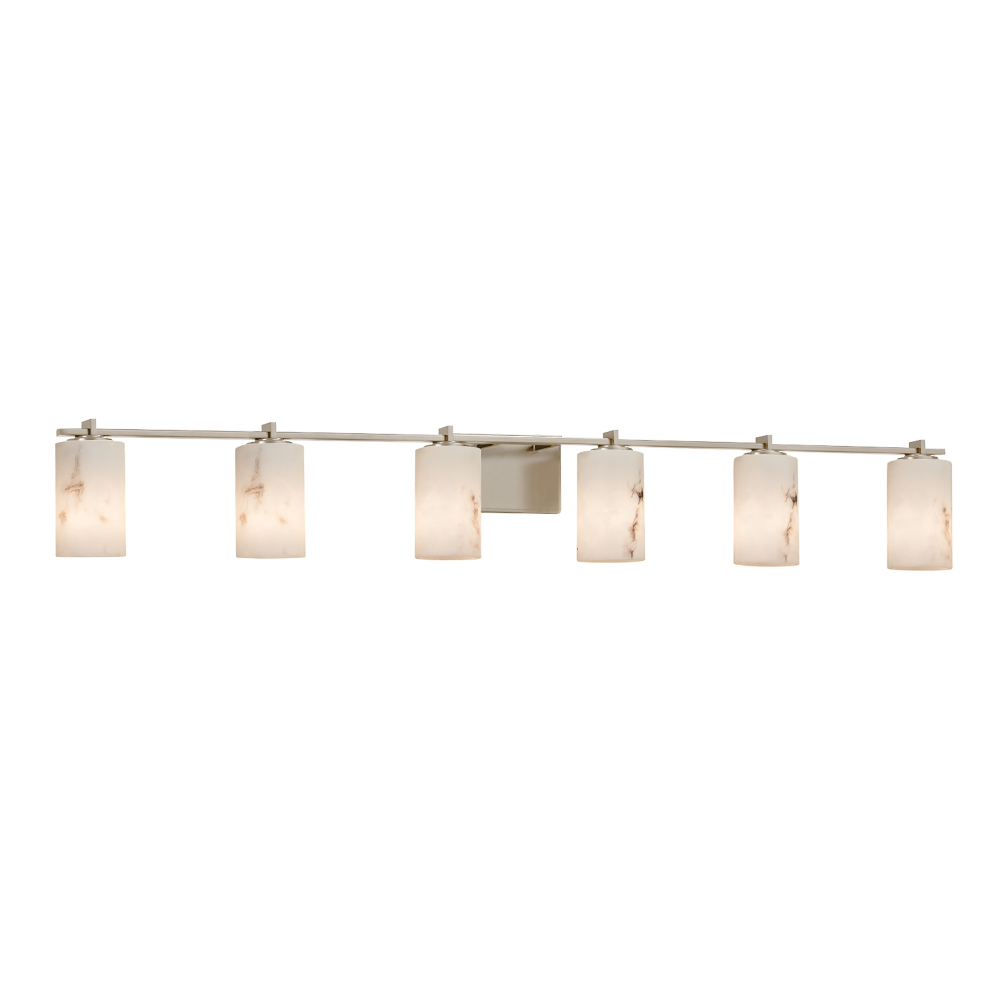Justice Design Group Lumenaria Era 6 Light Brushed Nickel Bath Bar Faux Alabaster Cylinder W Flat Rim Shade
