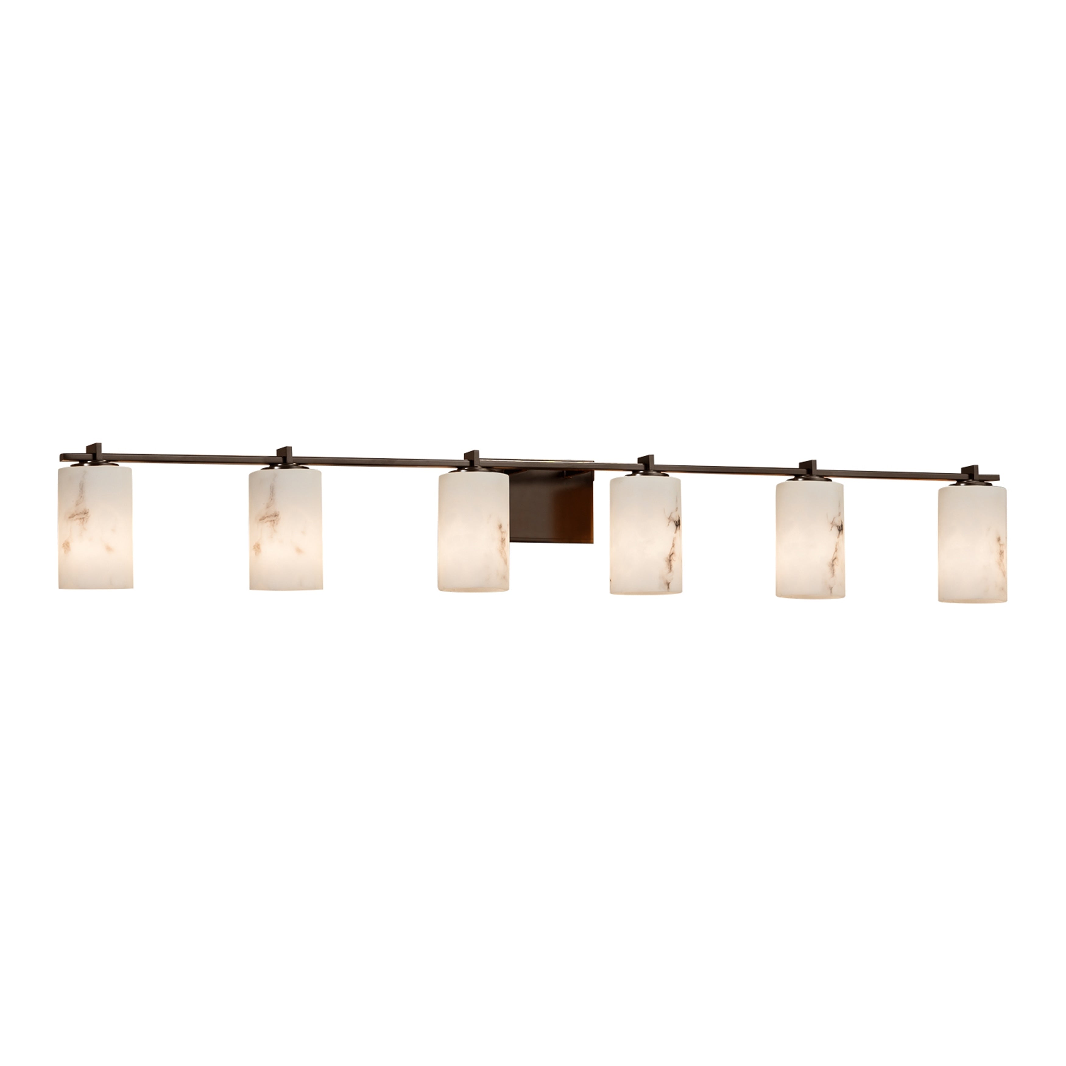Justice Design Group Lumenaria Era 6 Light Dark Bronze Bath Bar Faux Alabaster Cylinder W Flat Rim Shade
