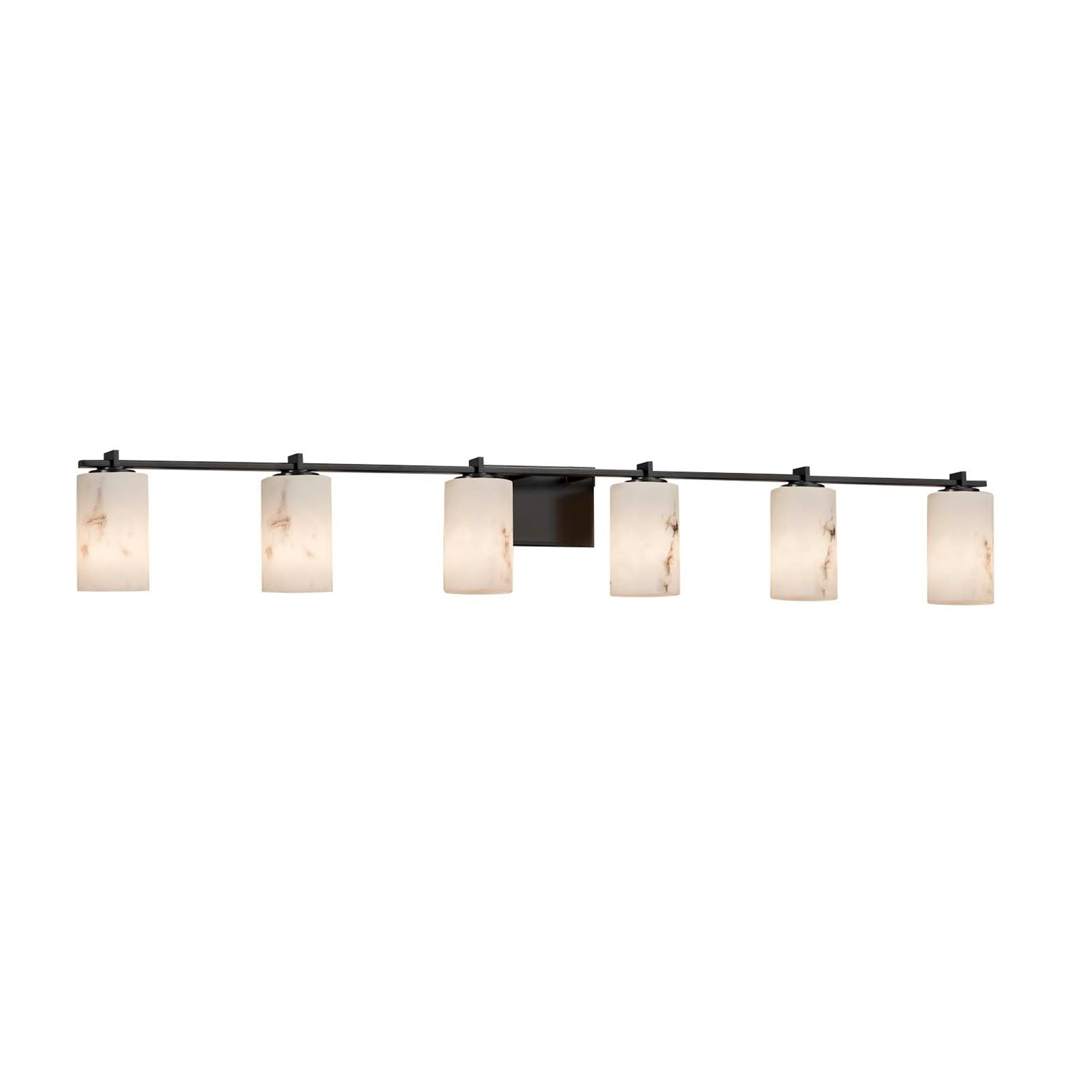 Justice Design Group Lumenaria Era 6 Light Matte Black Bath Bar Faux Alabaster Cylinder W Flat Rim Shade