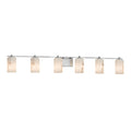 Justice Design Group Lumenaria Era 6 Light Polished Chrome Bath Bar Faux Alabaster Cylinder W Flat Rim Shade
