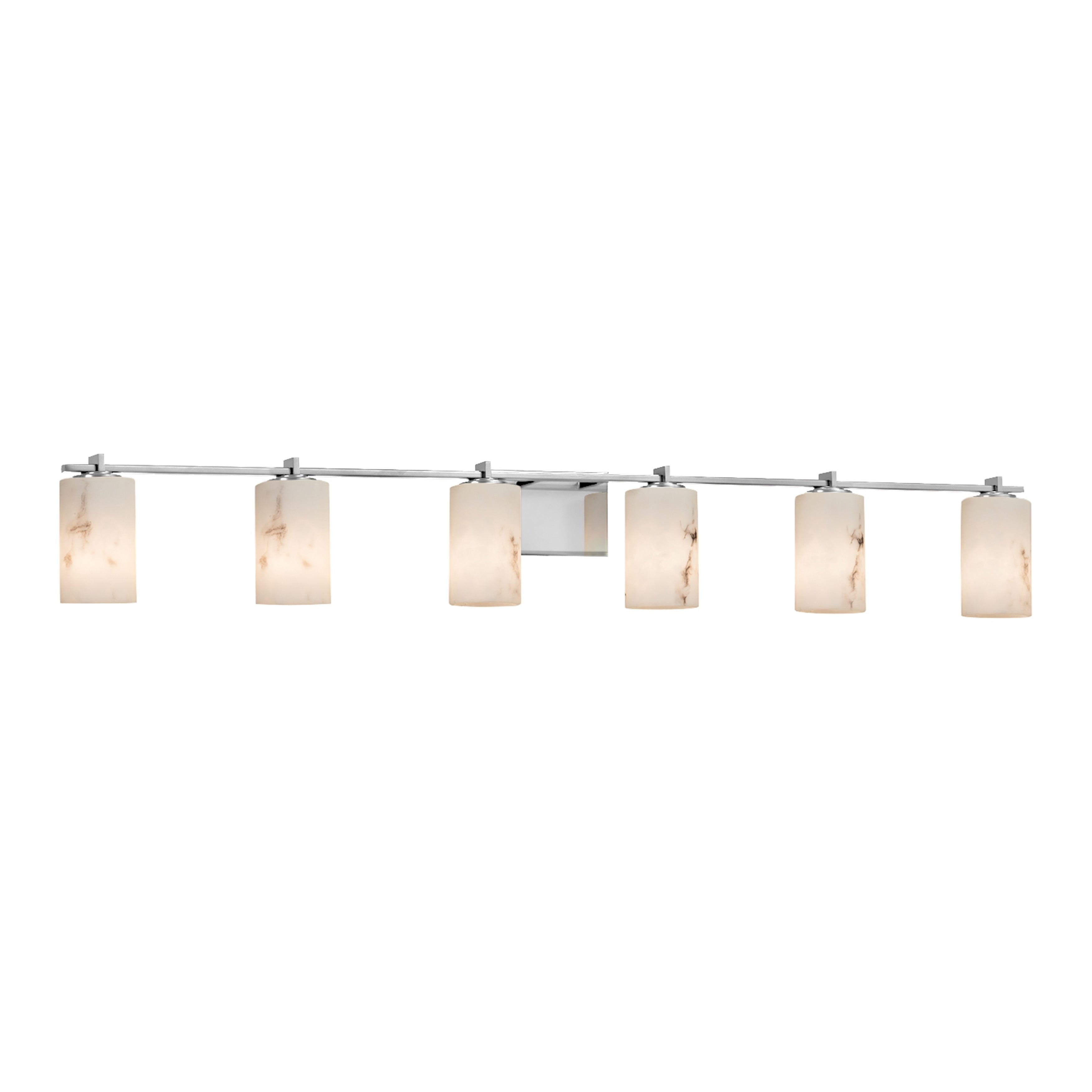 Justice Design Group Lumenaria Era 6 Light Polished Chrome Bath Bar Faux Alabaster Cylinder W Flat Rim Shade