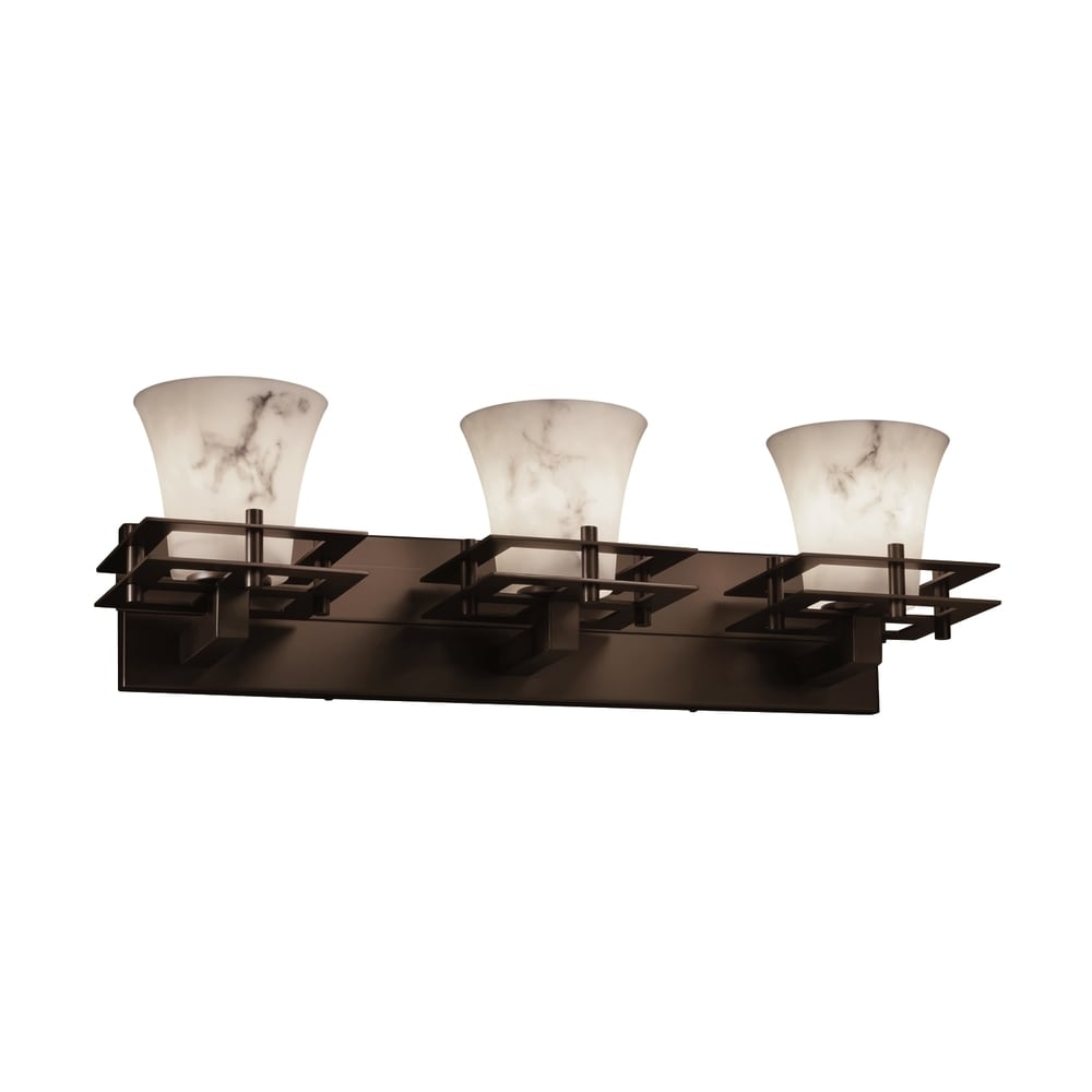 Justice Design Group Lumenaria Metropolis 3 Light Dark Bronze Bath Bar Faux Alabaster Round Flared Shade