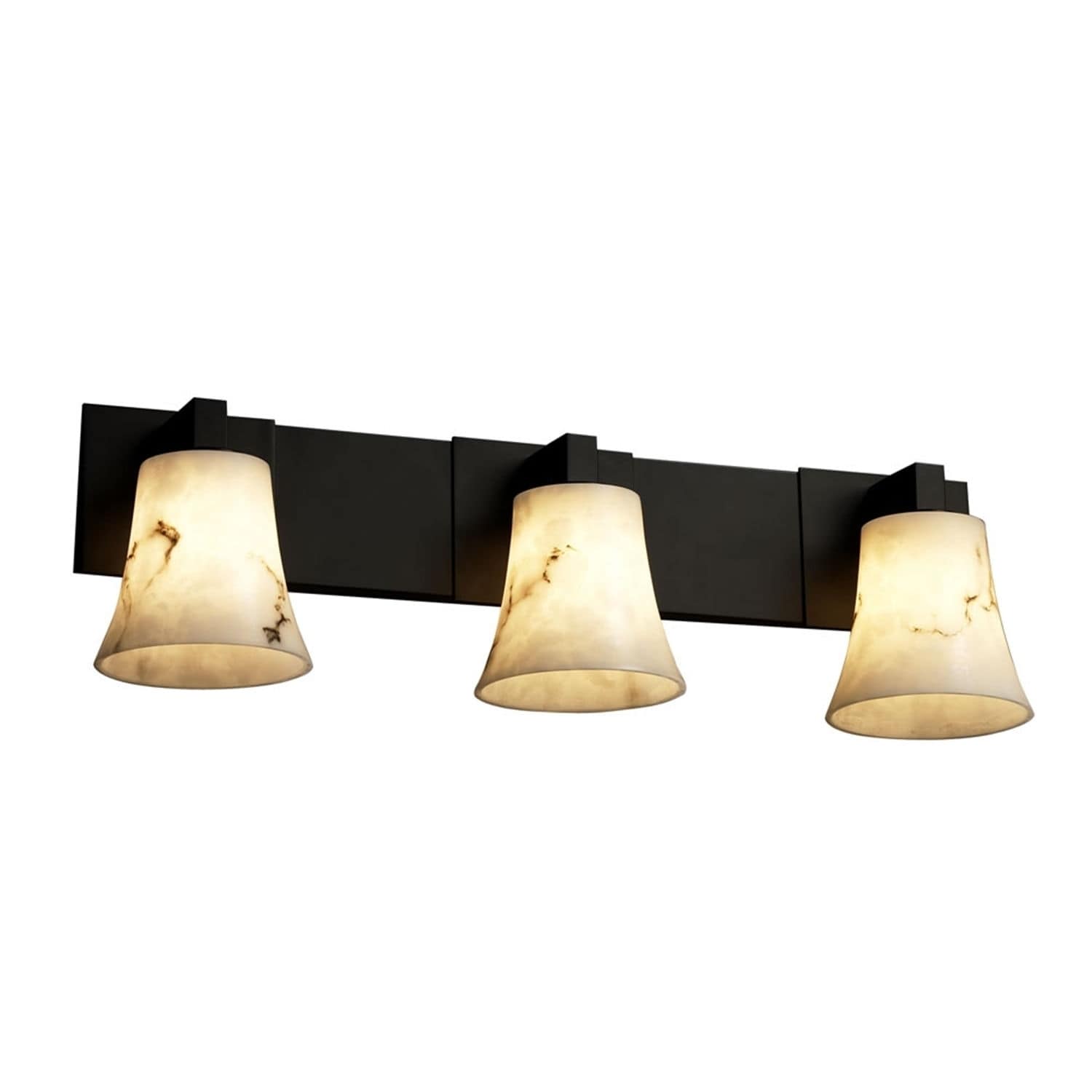 Justice Design Group Lumenaria Modular 3 Light Matte Black Bath Bar Faux Alabaster Round Flared Shade