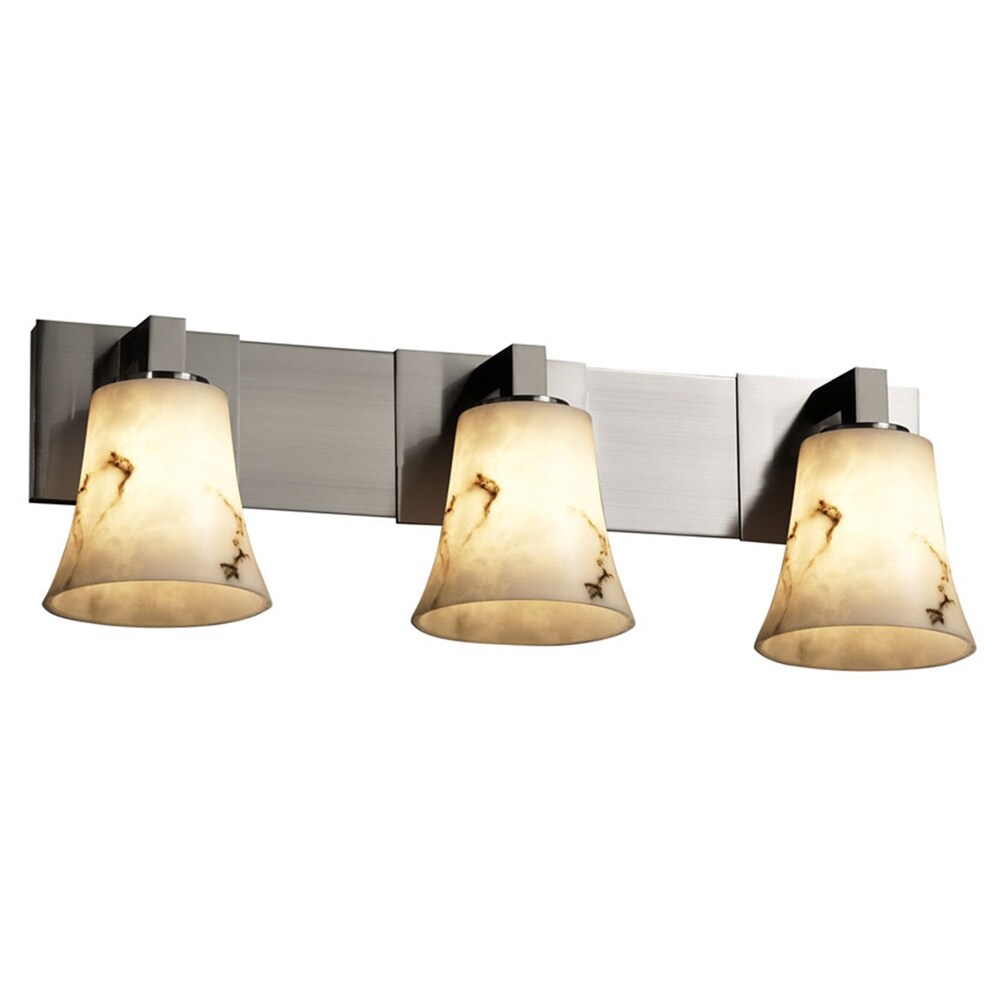 Justice Design Group Lumenaria Modular 3 Light Brushed Nickel Bath Bar Faux Alabaster Round Flared Shade