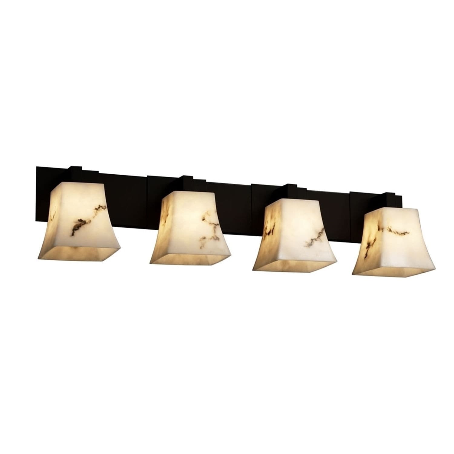 Justice Design Group Lumenaria Modular 4 Light Matte Black Bath Bar Faux Alabaster Square Flared Shade