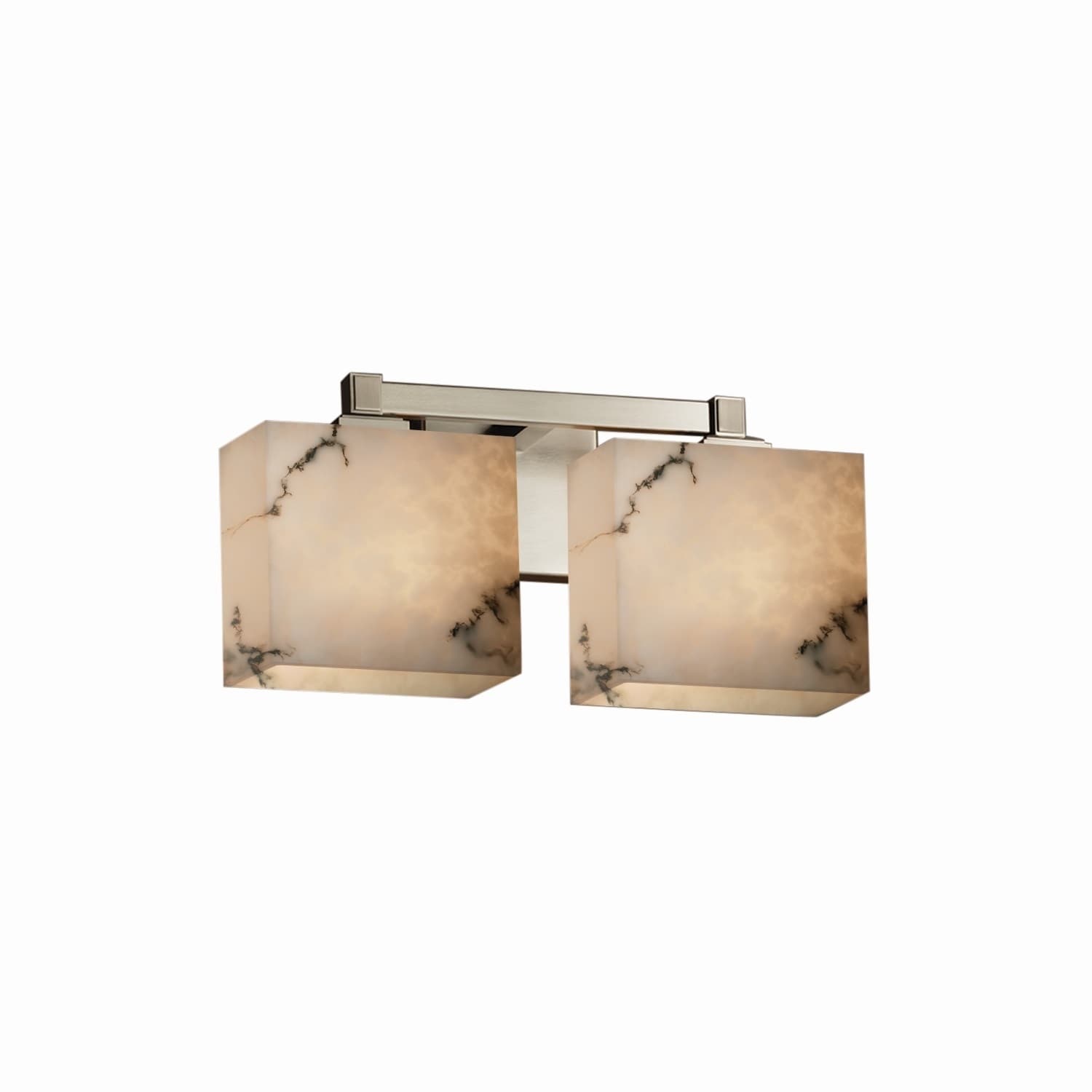 Justice Design Group Lumenaria Regency 2 Light Brushed Nickel Bath Bar Faux Alabaster Rectangle Shade