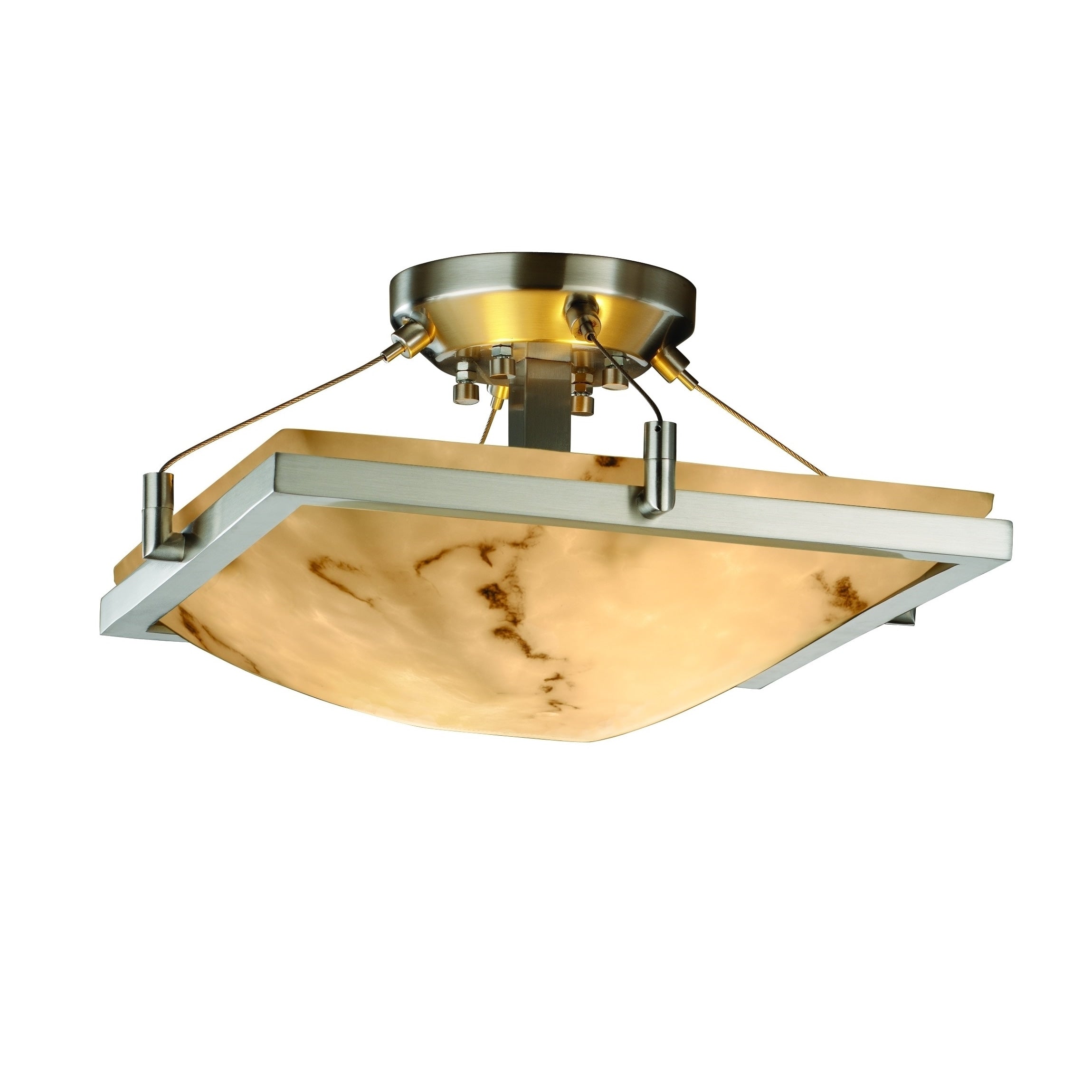 Justice Design Group Lumenaria Ring 2 Light Brushed Nickel Square Bowl Semi Flush Faux Alabaster Shade
