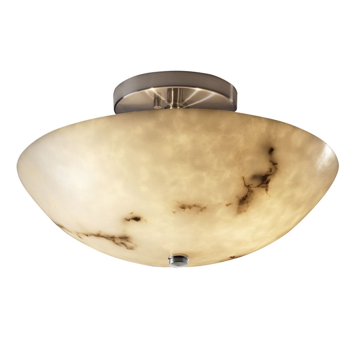 Justice Design Group Lumenaria 2 Light Brushed Nickel Round Bowl Semi Flush Faux Alabaster Shade
