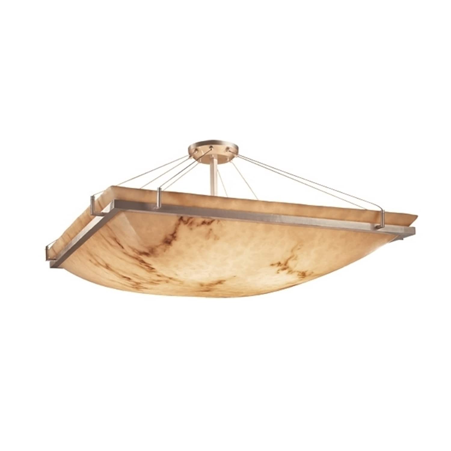 Justice Design Group Lumenaria Ring 6 Light Brushed Nickel Square Bowl Semi Flush Faux Alabaster Shade