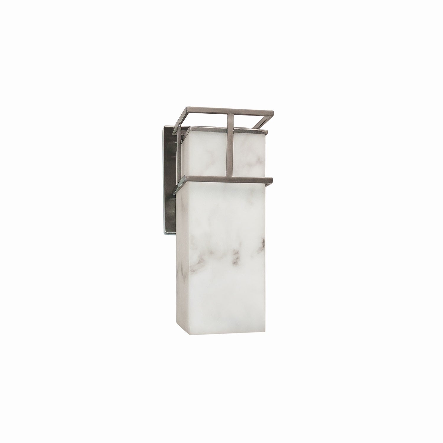 Justice Design Group Lumenaria Structure 1 Light Brushed Nickel Outdoor Small Wall Sconce Faux Alabaster Shade
