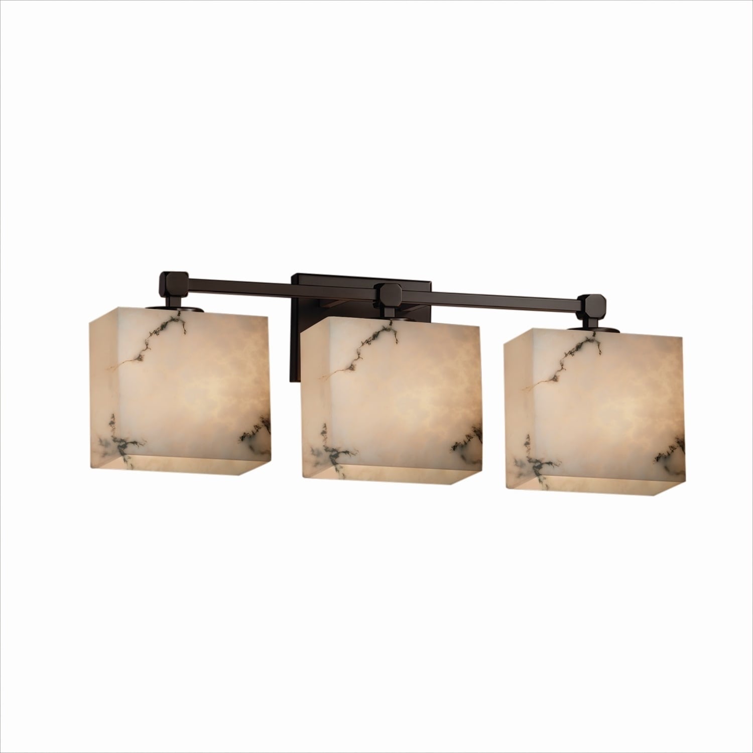 Justice Design Group Lumenaria Tetra 3 Light Dark Bronze Bath Bar Faux Alabaster Rectangle Shade