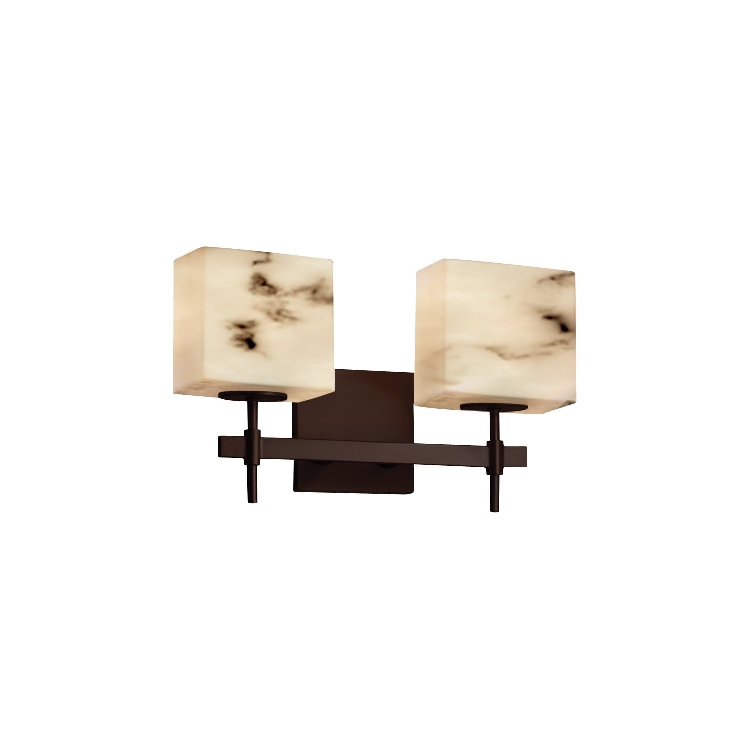 Justice Design Group Lumenaria Union 2 Light Dark Bronze Bath Bar Faux Alabaster Rectangle Shade