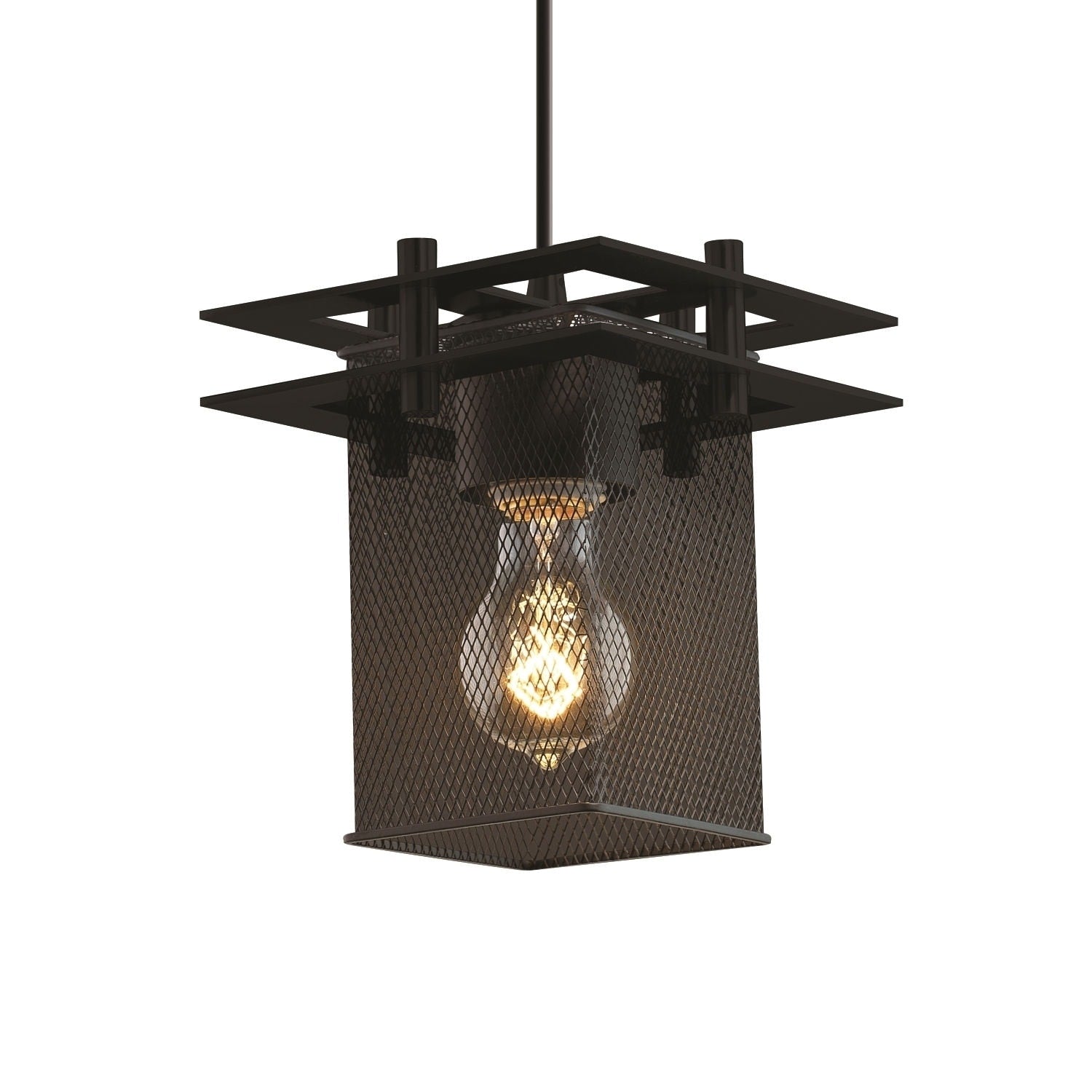Justice Design Group Wire Mesh Metropolis 1 Light Matte Black Pendant Wire Mesh Square Flat Rim Shade