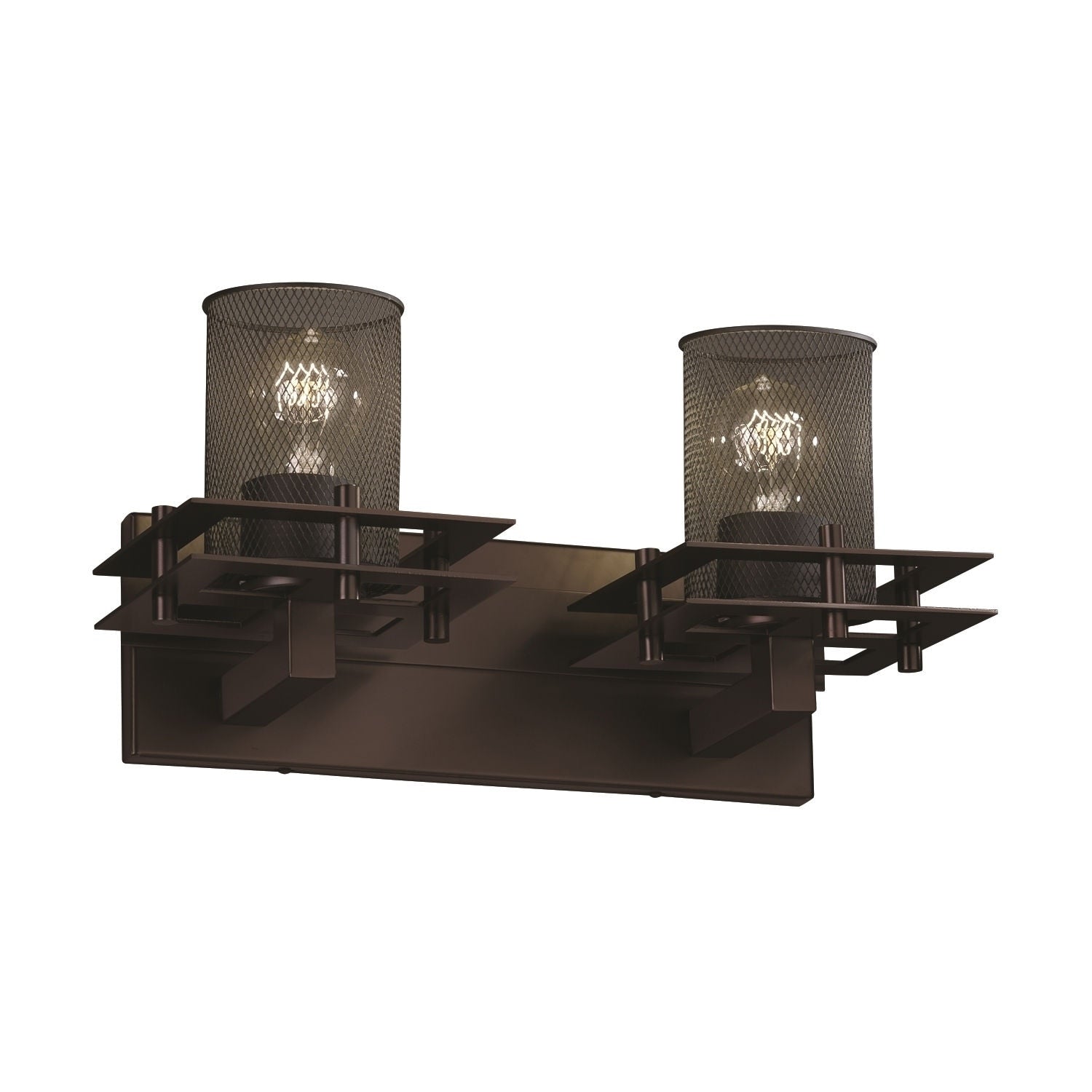 Justice Design Group Wire Mesh Metropolis 2 Light Dark Bronze Bath Bar Wire Mesh Cylinder Flat Rim Shade