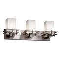 Justice Design Group Fusion Metropolis 3 Light Brushed Nickel Bath Bar Opal Square Flat Rim Shade