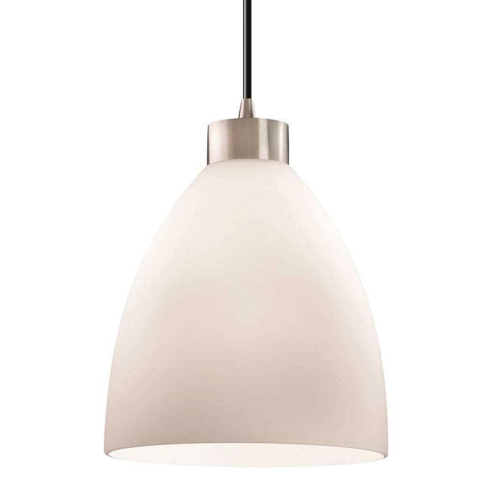 Justice Design Group Fusion 1 Light Brushed Nickel Pendant Opal Tapered Cylinder Shade Silver