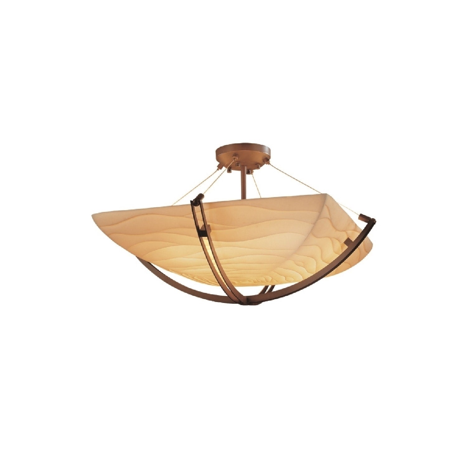 Justice Design Group Porcelina Crossbar 3 Light Dark Bronze Square Bowl Semi Flush Waves Shade