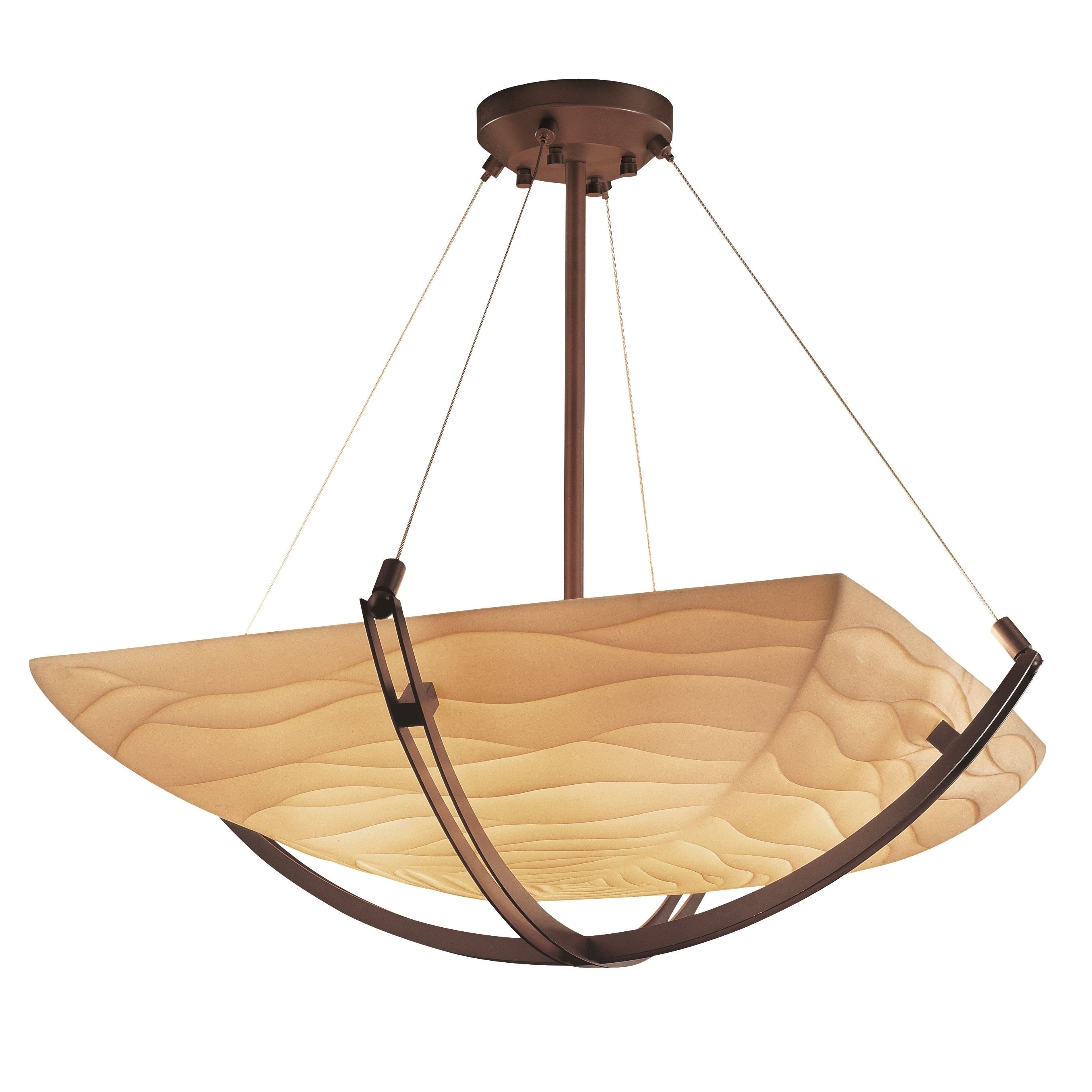 Justice Design Group Porcelina Crossbar 3 Light Dark Bronze Square Bowl Pendant Waves Shade